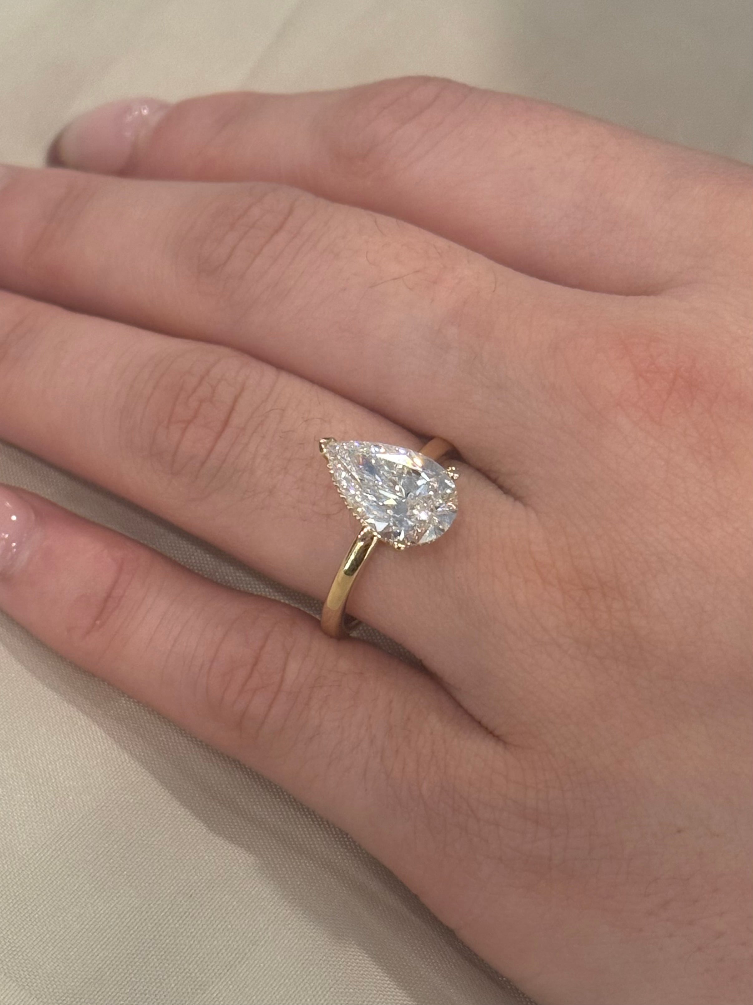 9K Laboratory Grown Diamond 3.01ct Pear Solitaire with a Hidden Halo