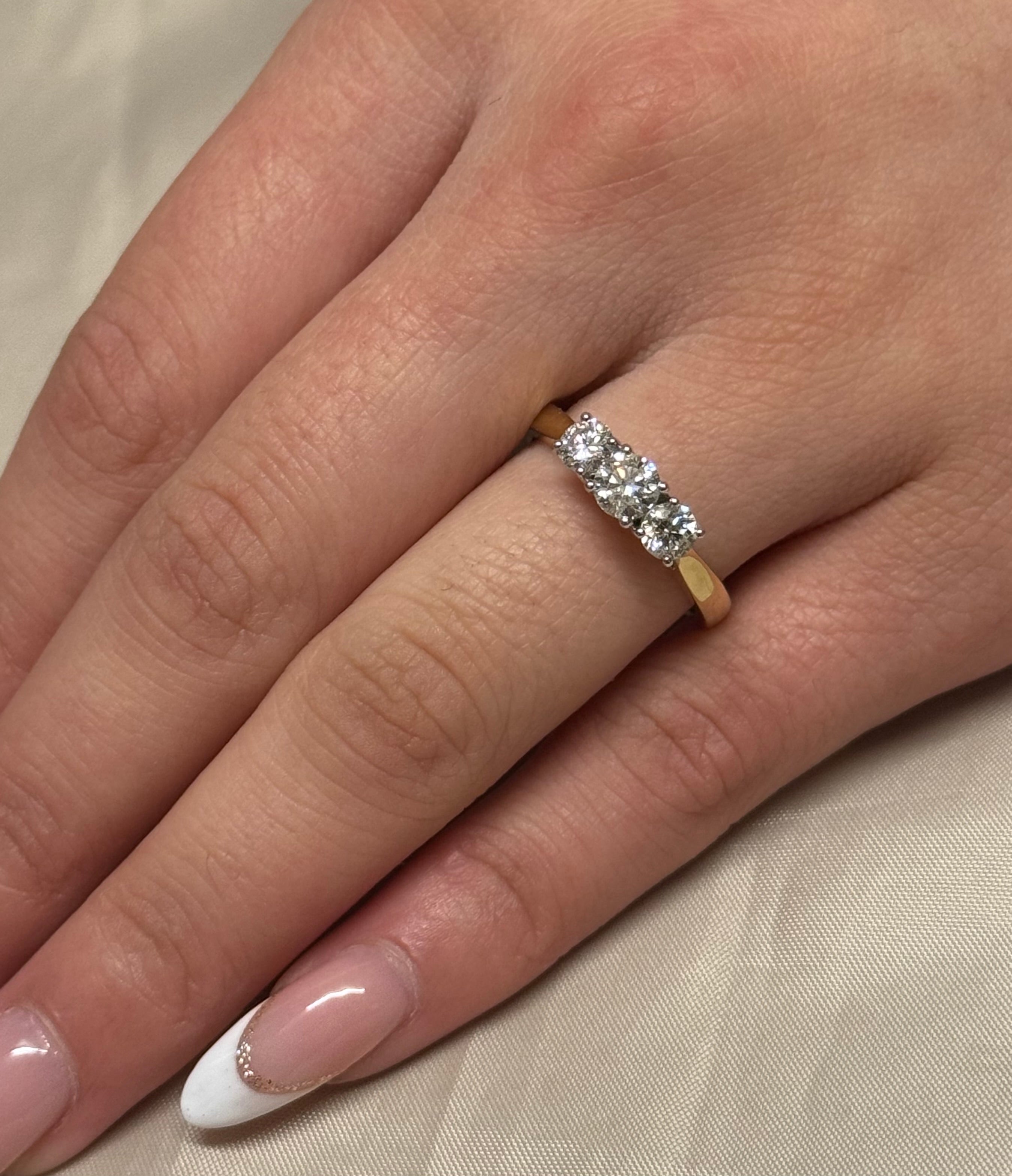 14K Yellow Gold 1ct Three Stone Diamond Ring