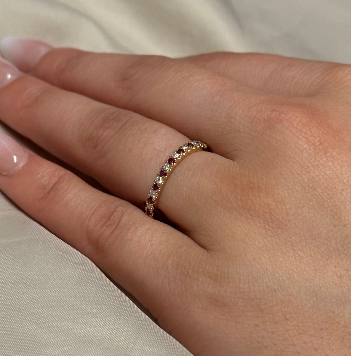 9K Yellow Gold Ruby and Diamond Claw Set Band