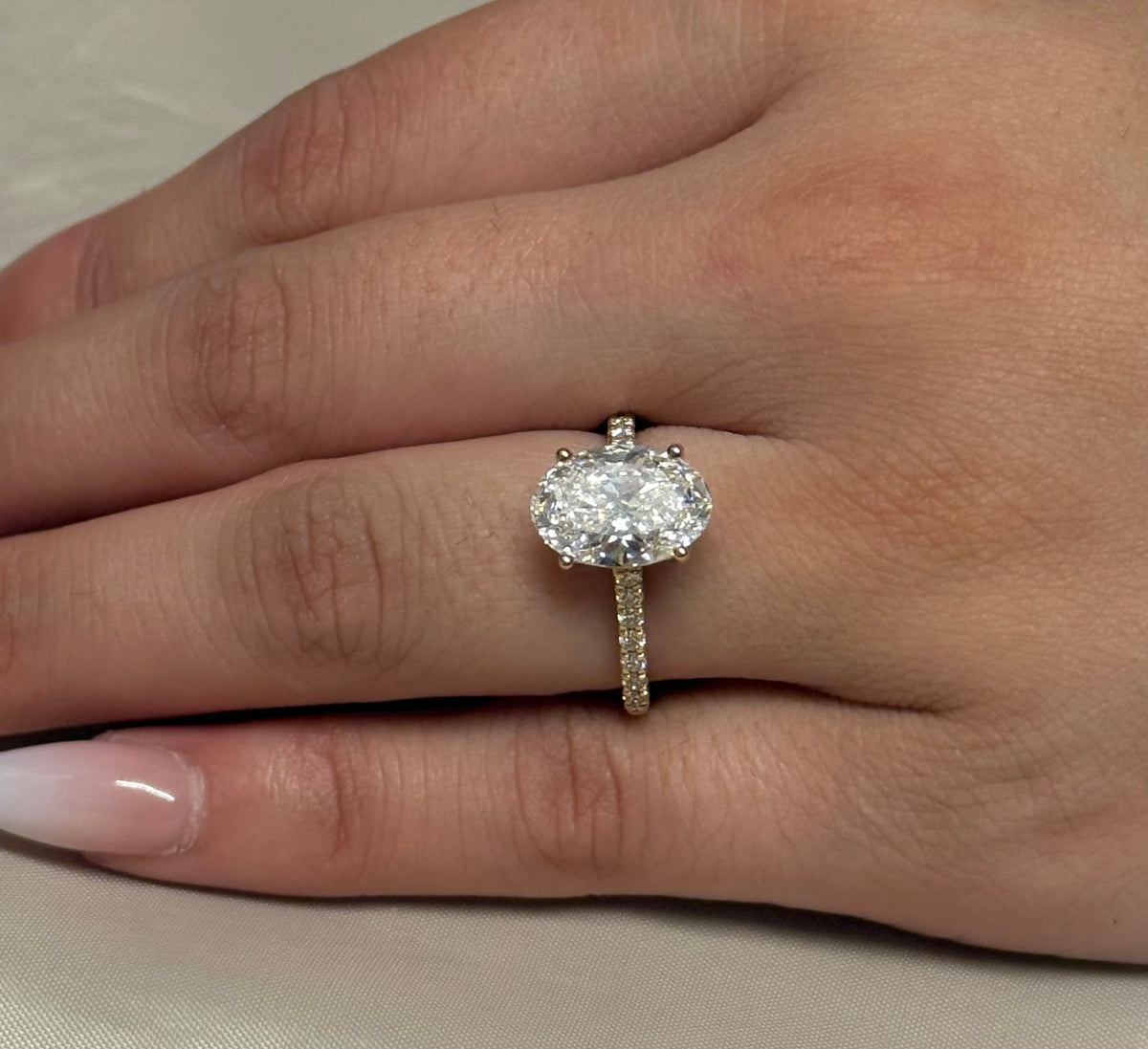 18K Yellow Gold 3.3ct Laboratory Grown Oval Solitaire with Diamond Band