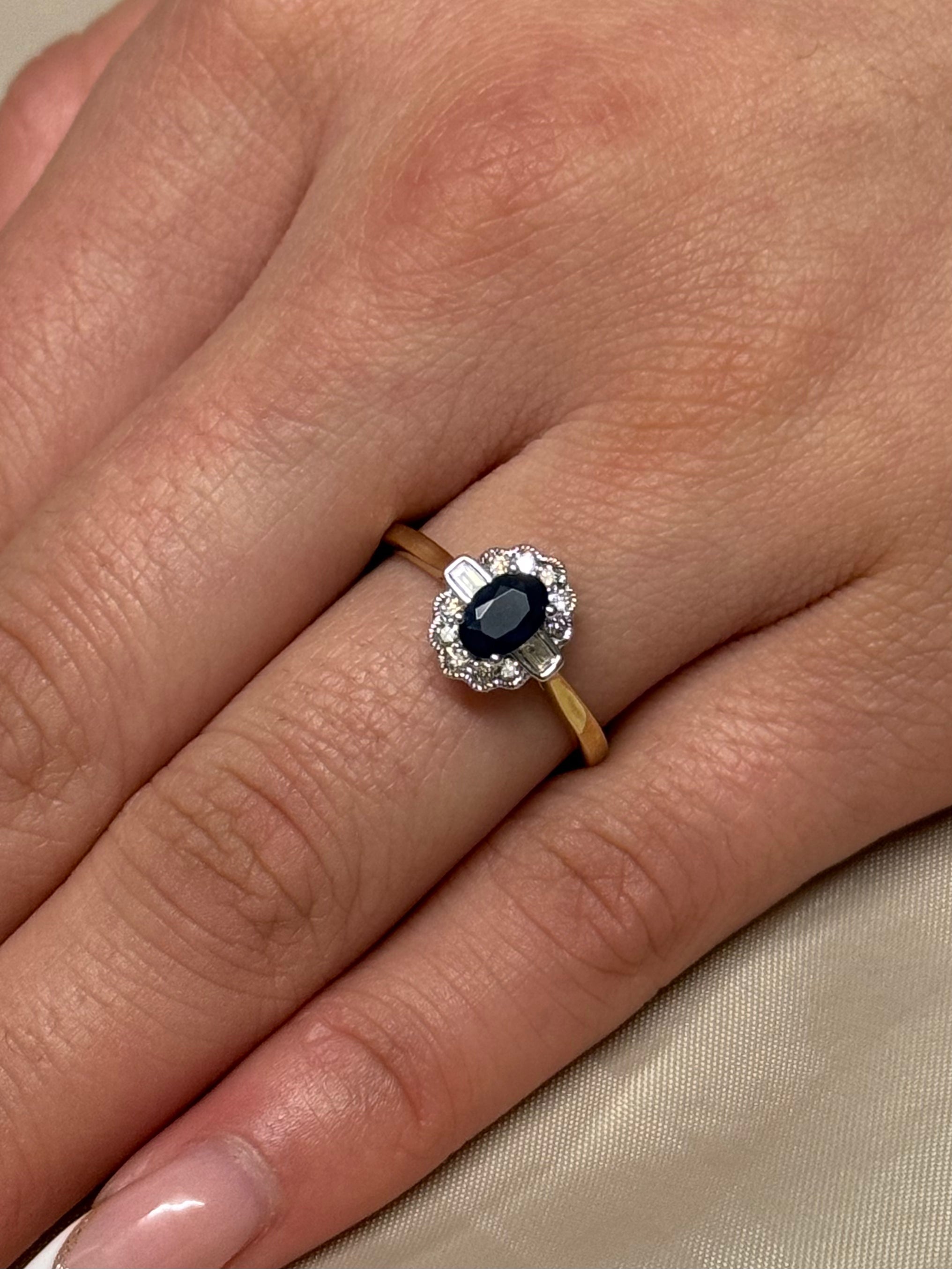 9ct Yellow Gold Sapphire and Diamond Vintage Style Ring
