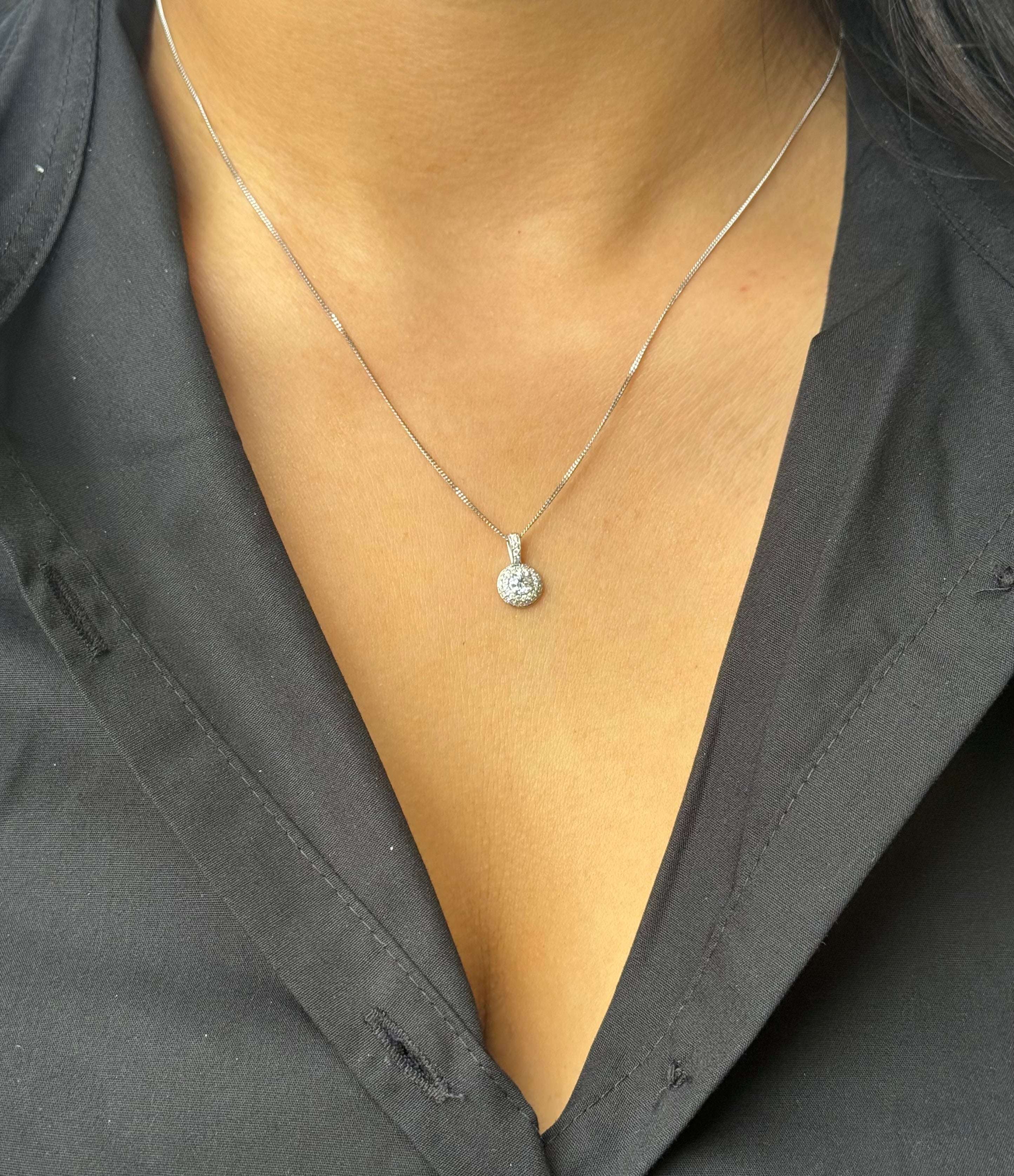 9ct White Gold Double Halo Diamond Pendant