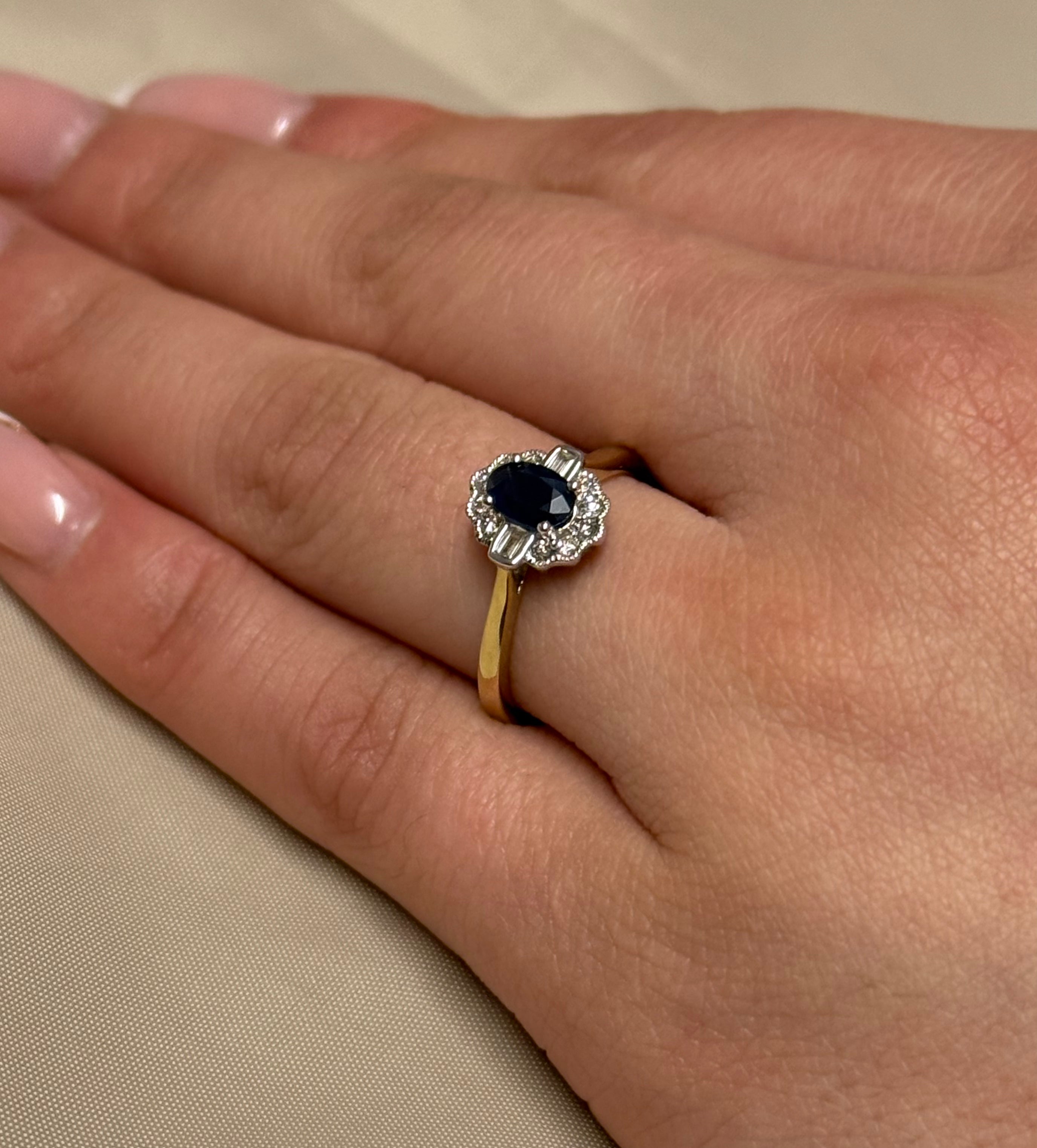 9ct Yellow Gold Sapphire and Diamond Vintage Style Ring