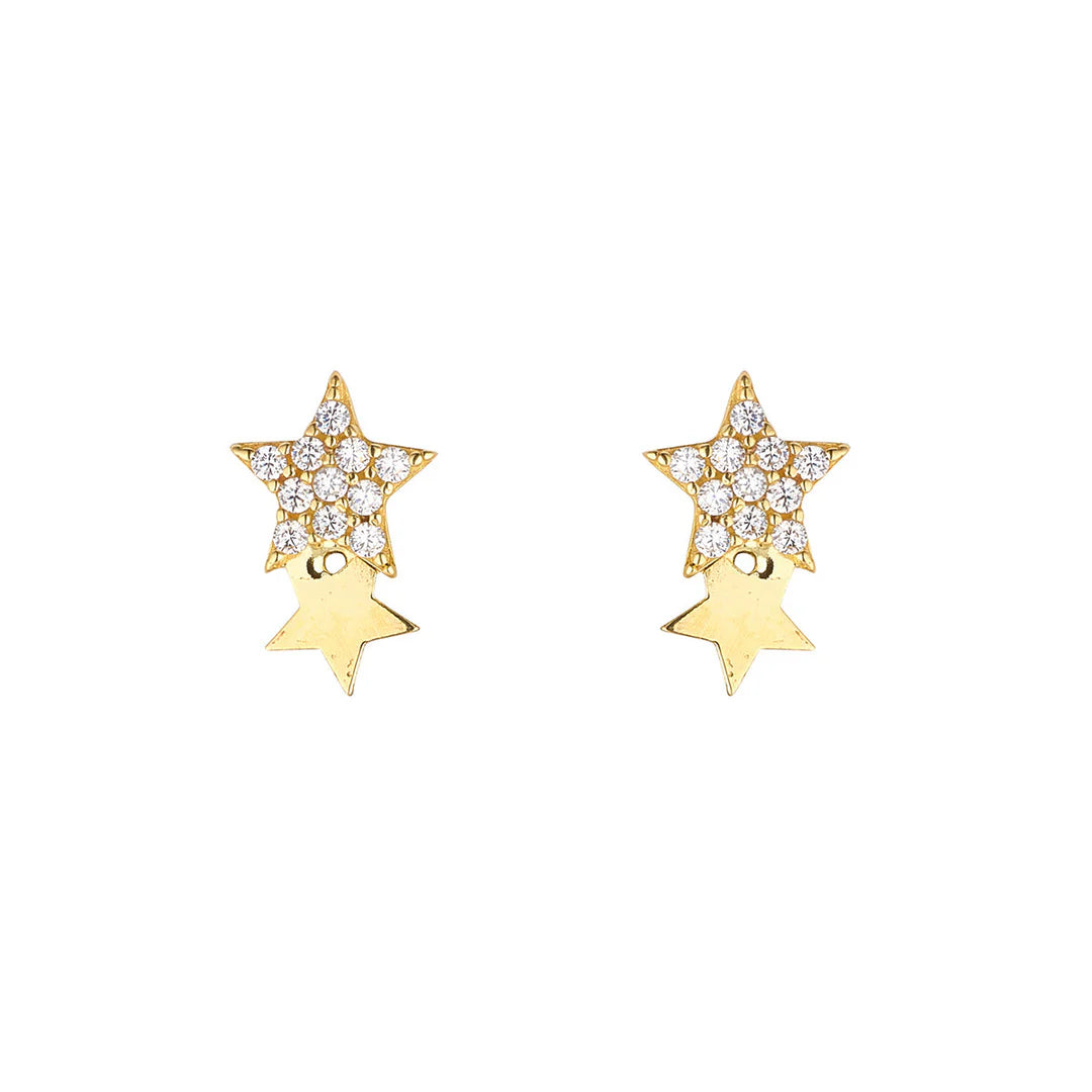 9ct Yellow Gold Double Star Stud Earrings