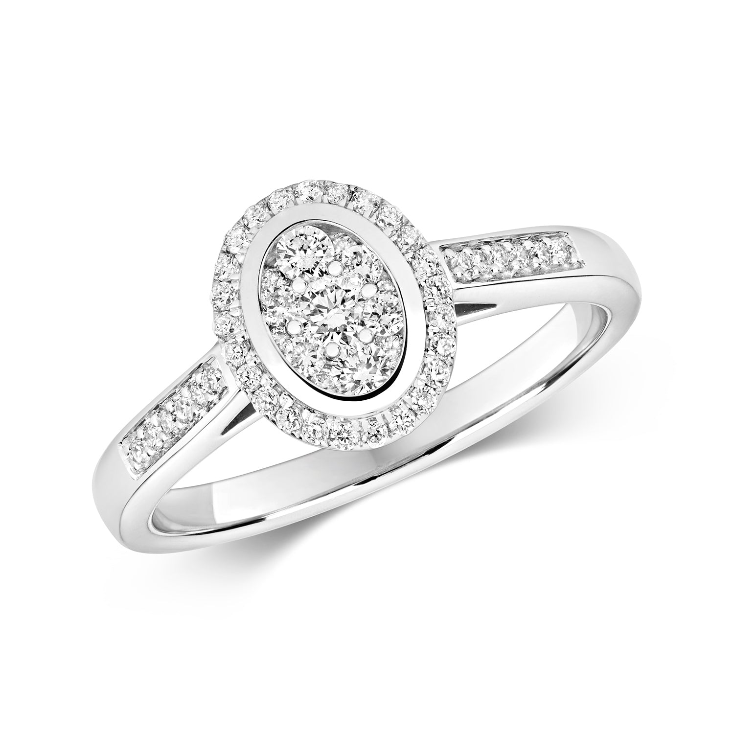 9K White Gold Oval Illusion Halo Diamond Ring