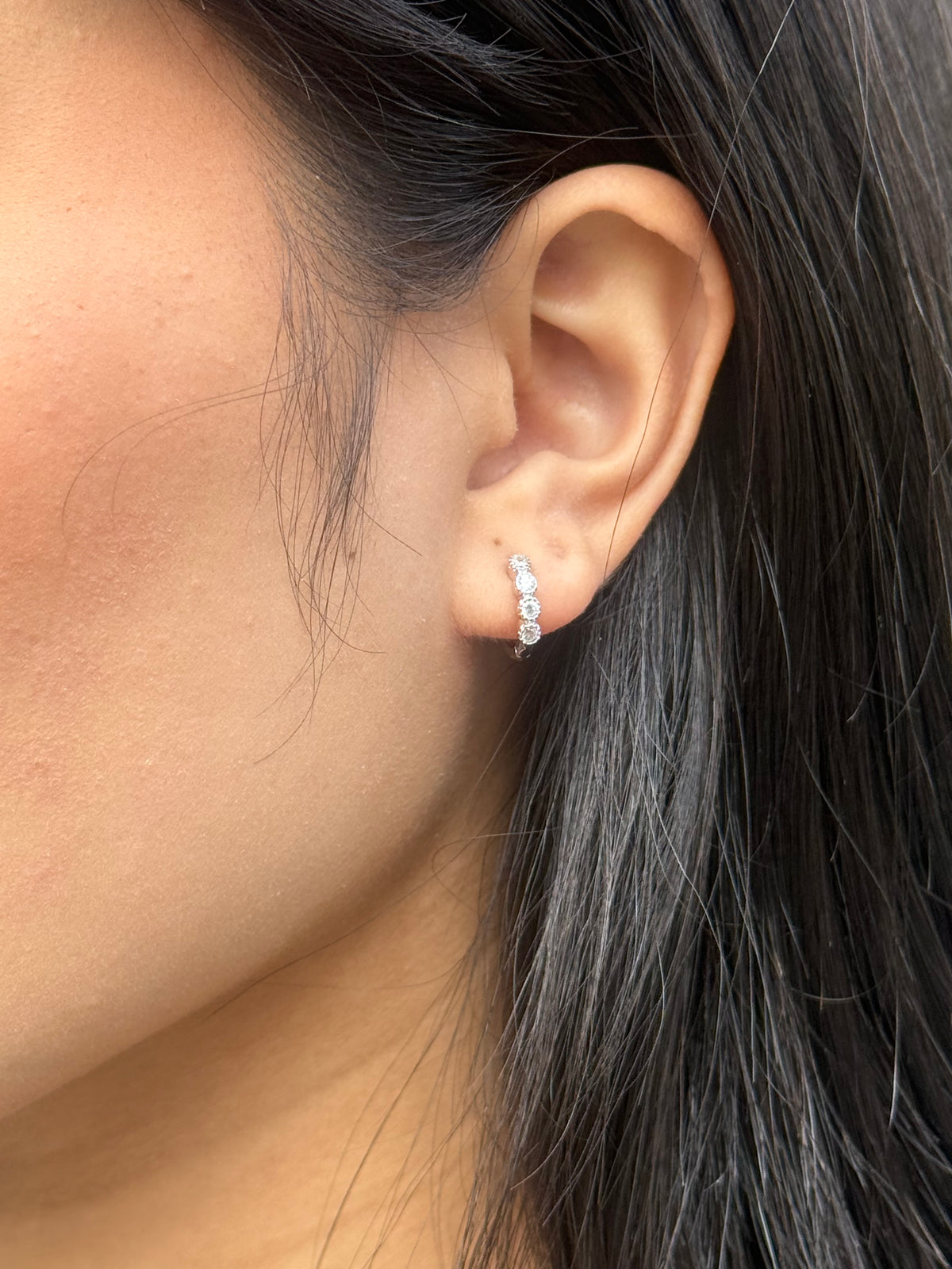 Sterling Silver Milgrain Cz Hoop Earrings ￼