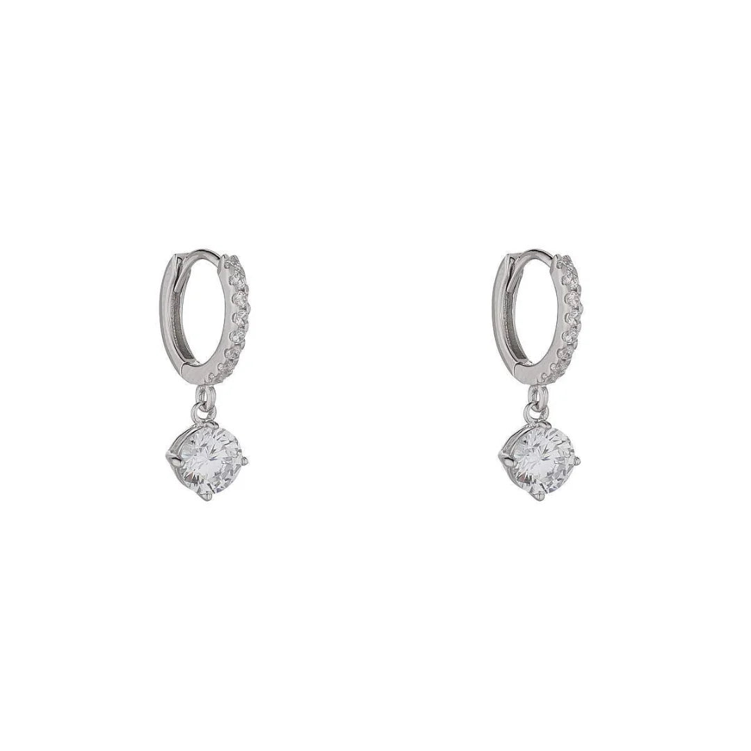 Sterling Silver Cz Drop Hoop Earrings