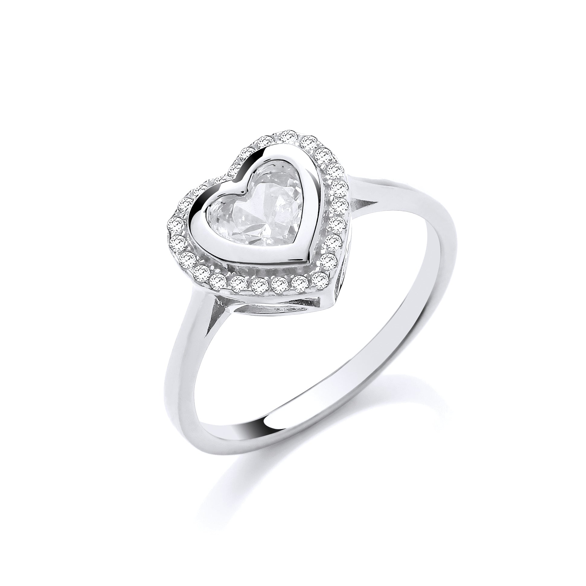 Sterling Silver Heart Cz Halo Ring