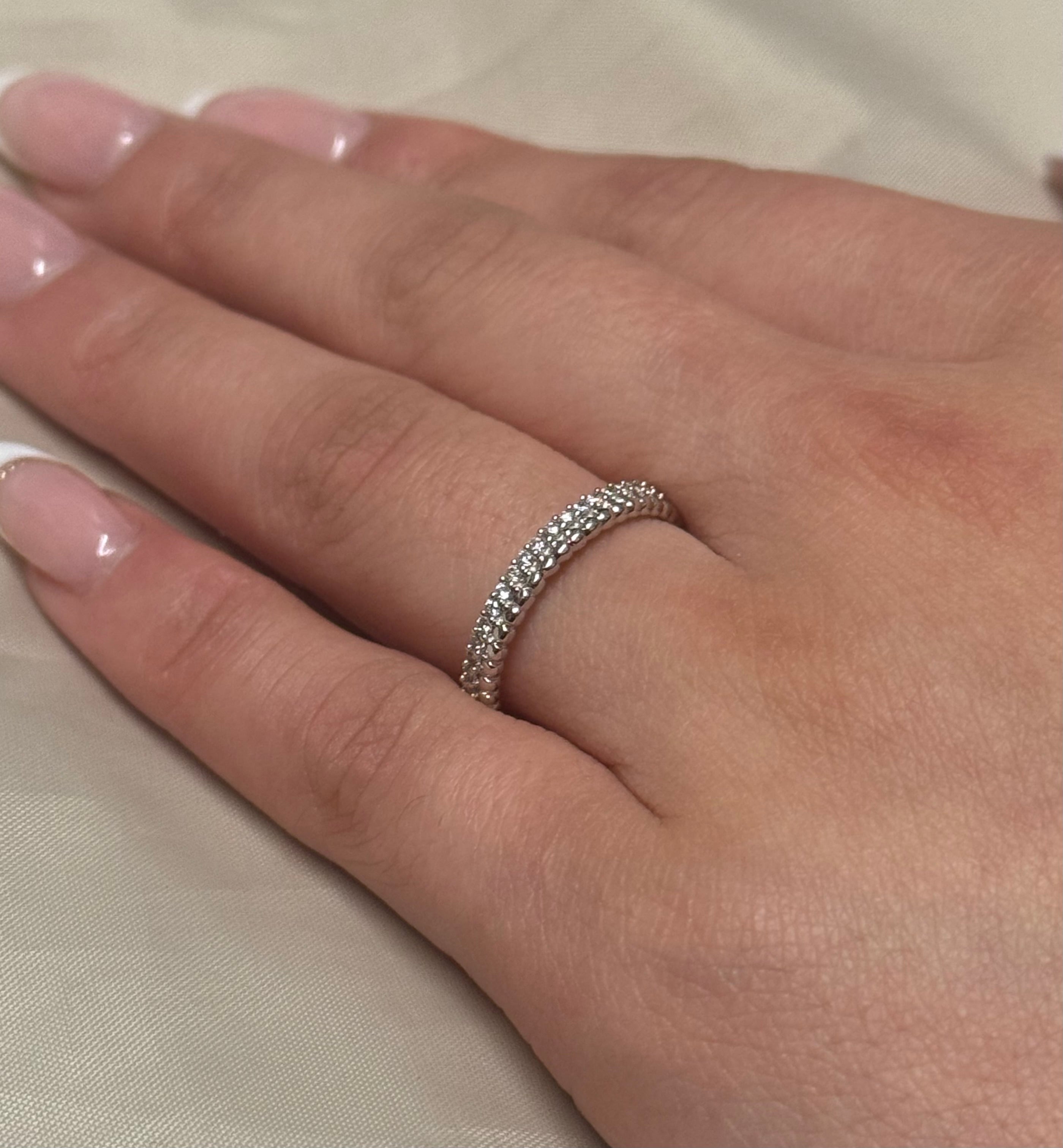 9k White Gold Offset Beaded Diamond Eternity Ring