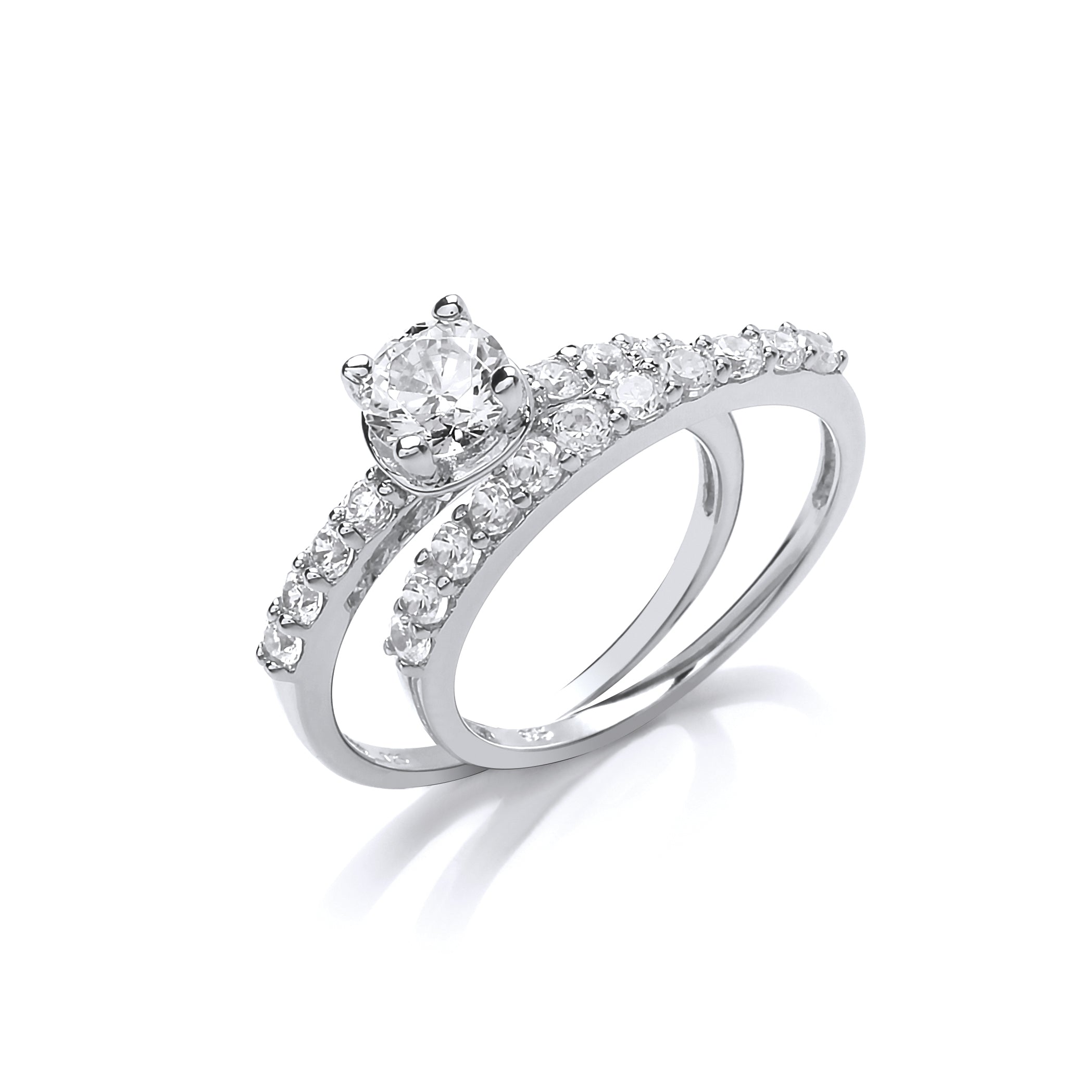 Sterling Silver Solitaire with CZ Band Ring Set