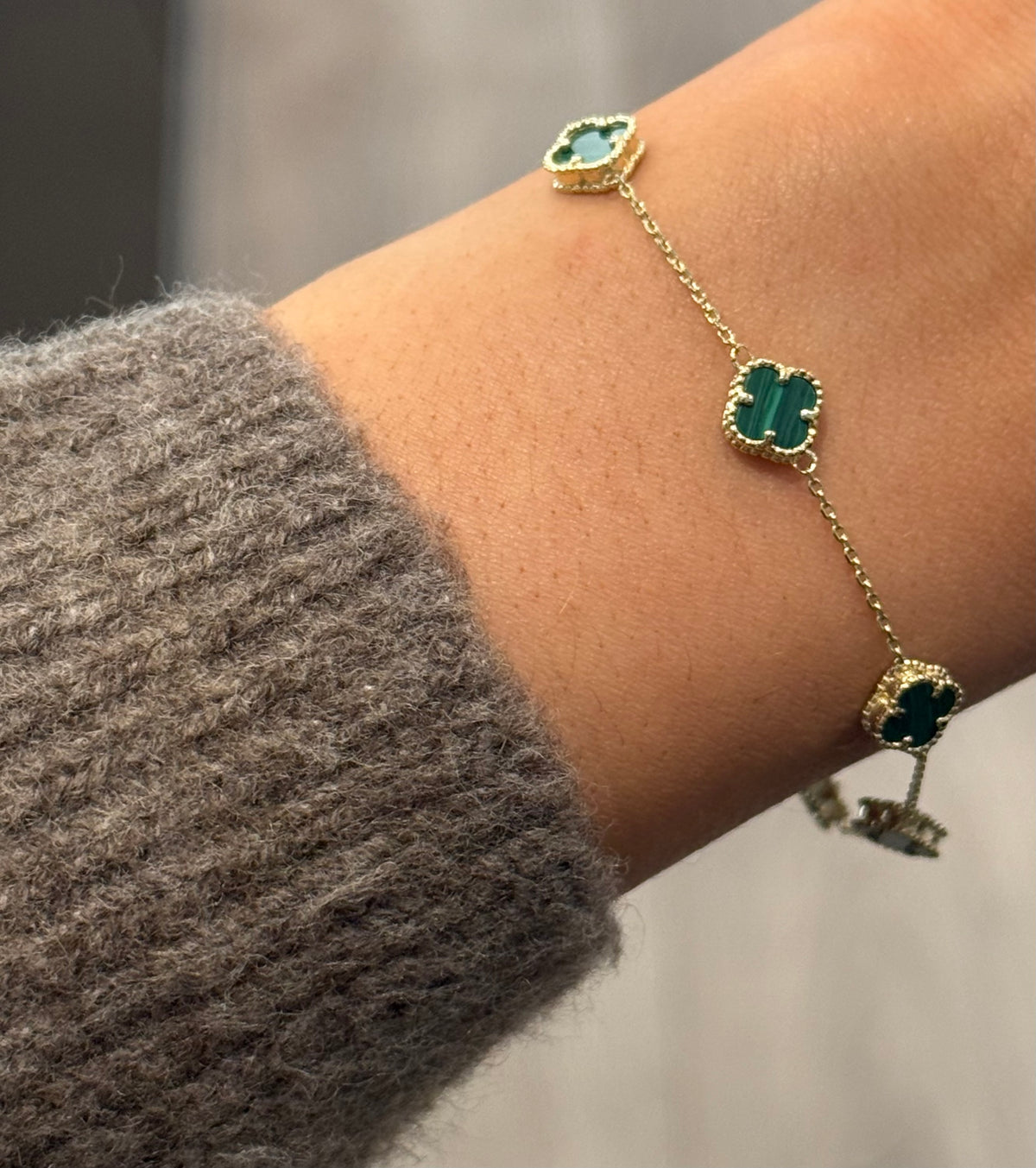 9ct Yellow Gold Malachite Clover Bracelet