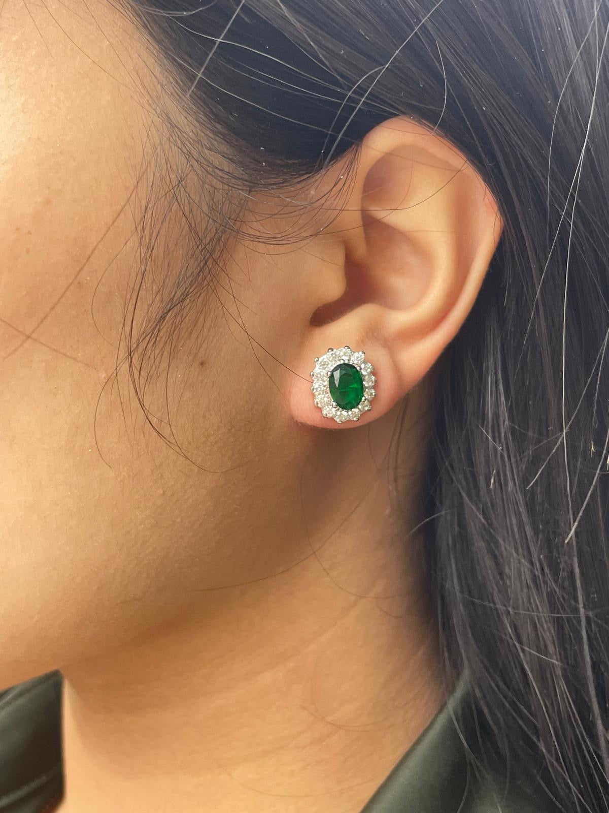 Sterling Silver Green Cz Cluster Stud Earrings