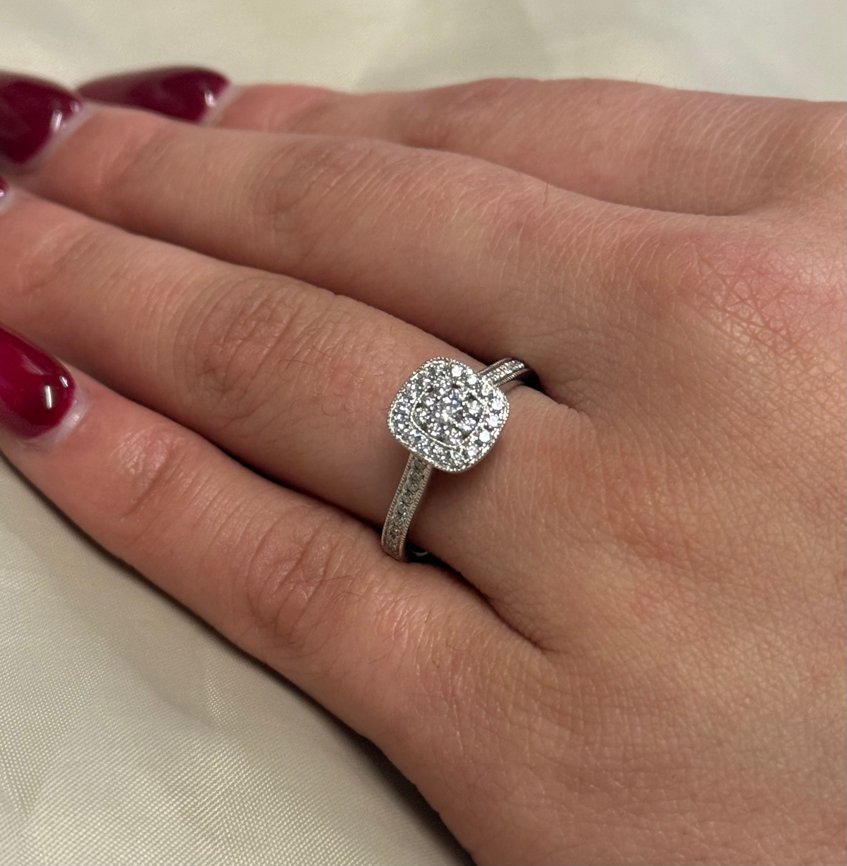 9K Yellow Gold Cushion Illusion Diamond Ring with Diamond Band