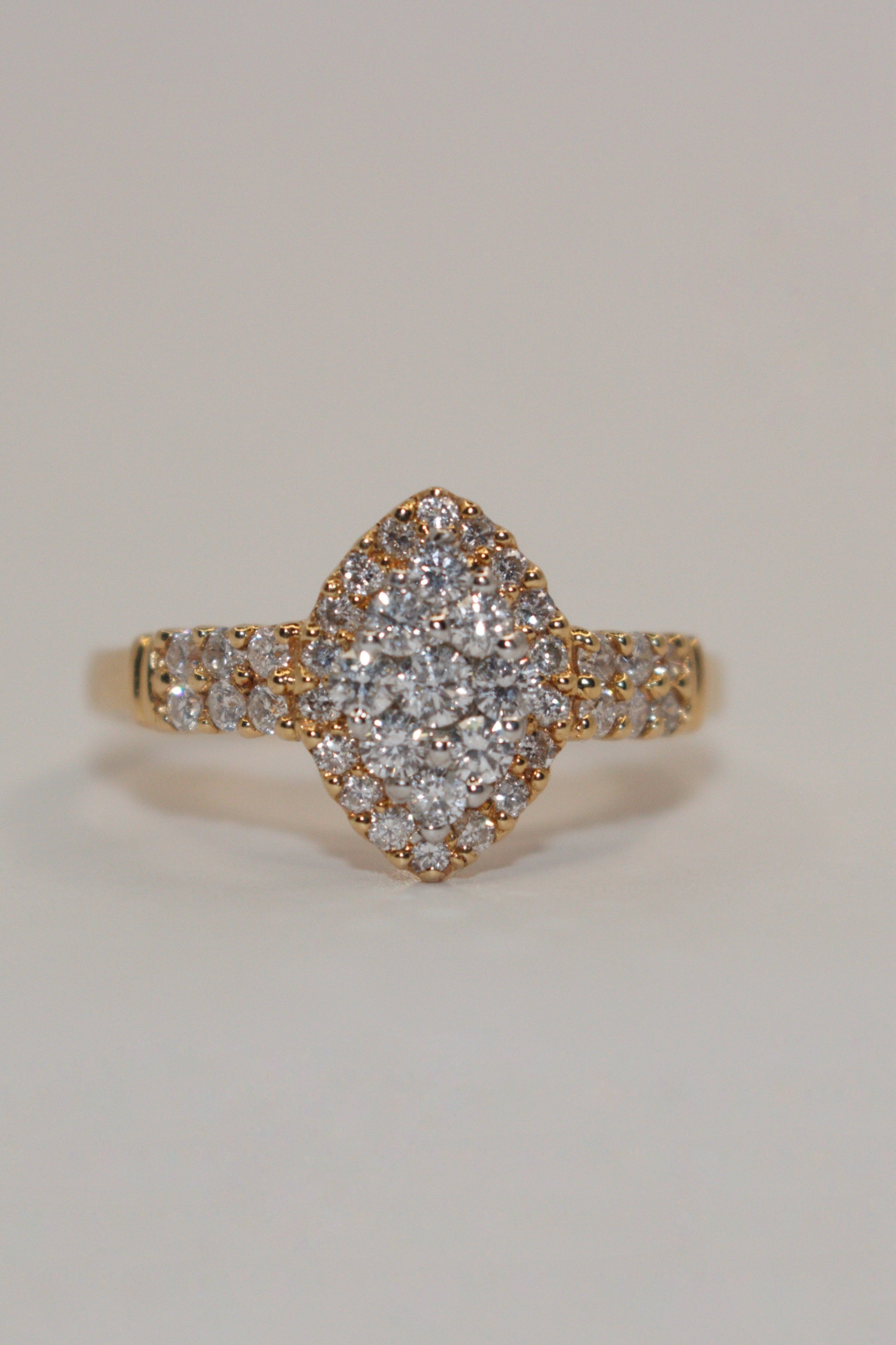 18K Rose Gold Marquise Shaped Cluster with Double Diamond Band