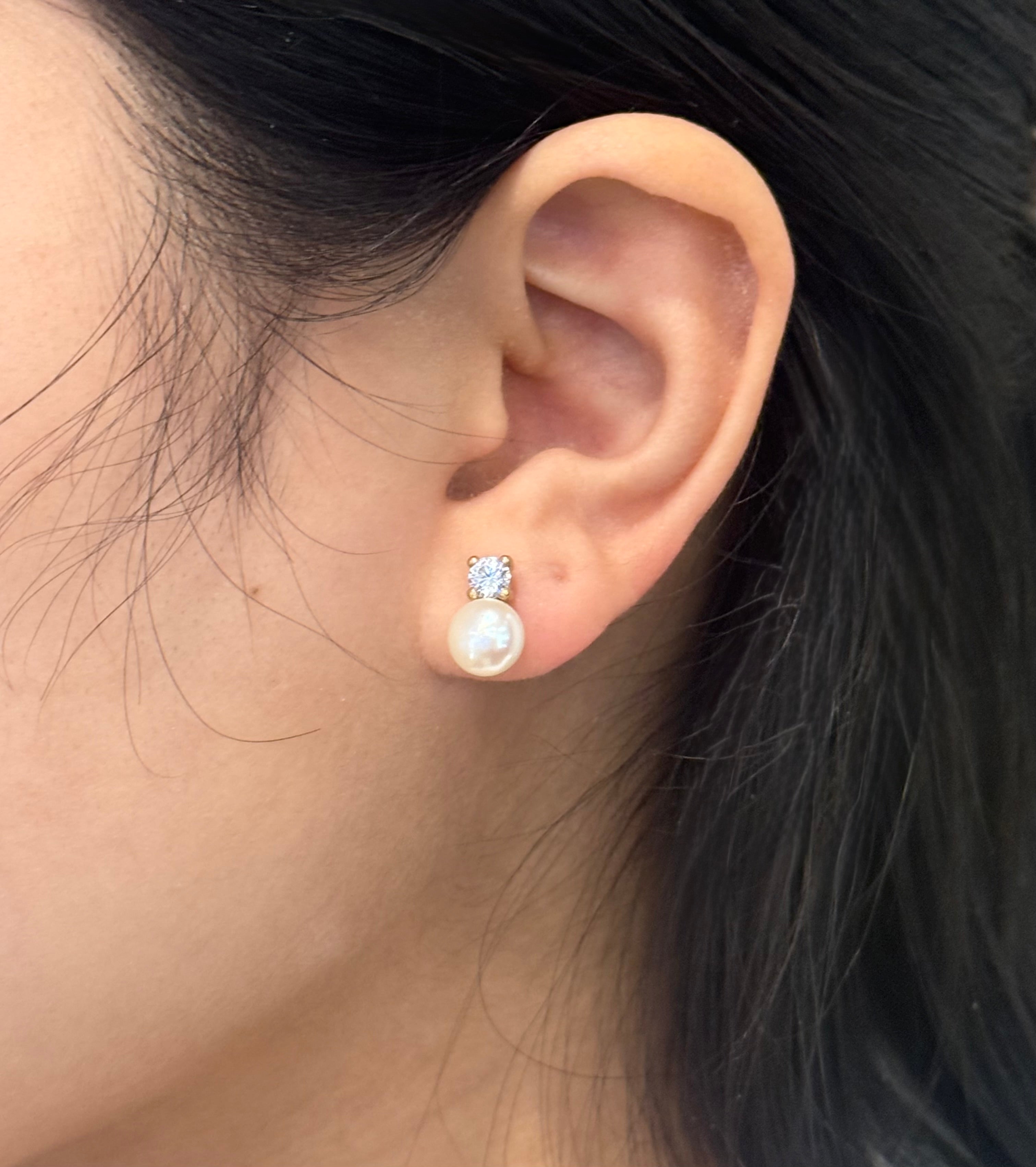 9ct Yellow Gold Pearl Cz Drop Earrings