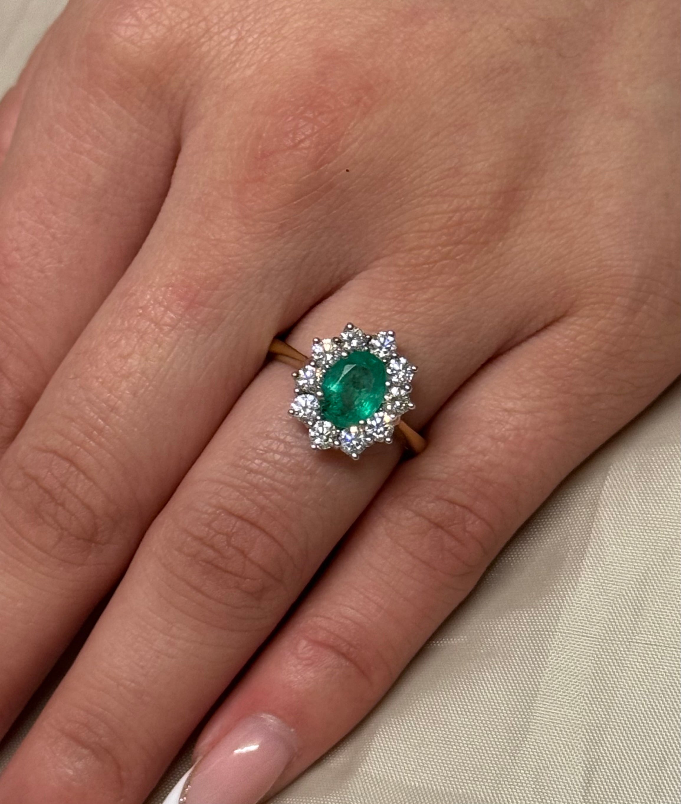 9K Yellow Gold Large Emerald and Diamond Cluster Ring