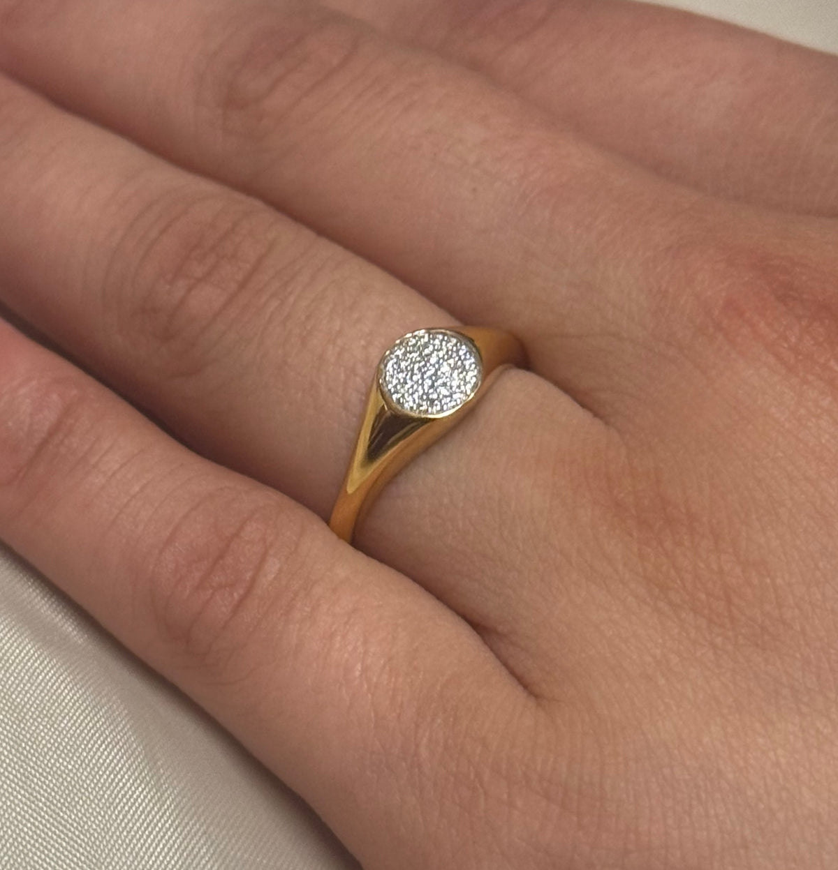 9K Yellow Gold Round Multi-stone CZ Signet Ring