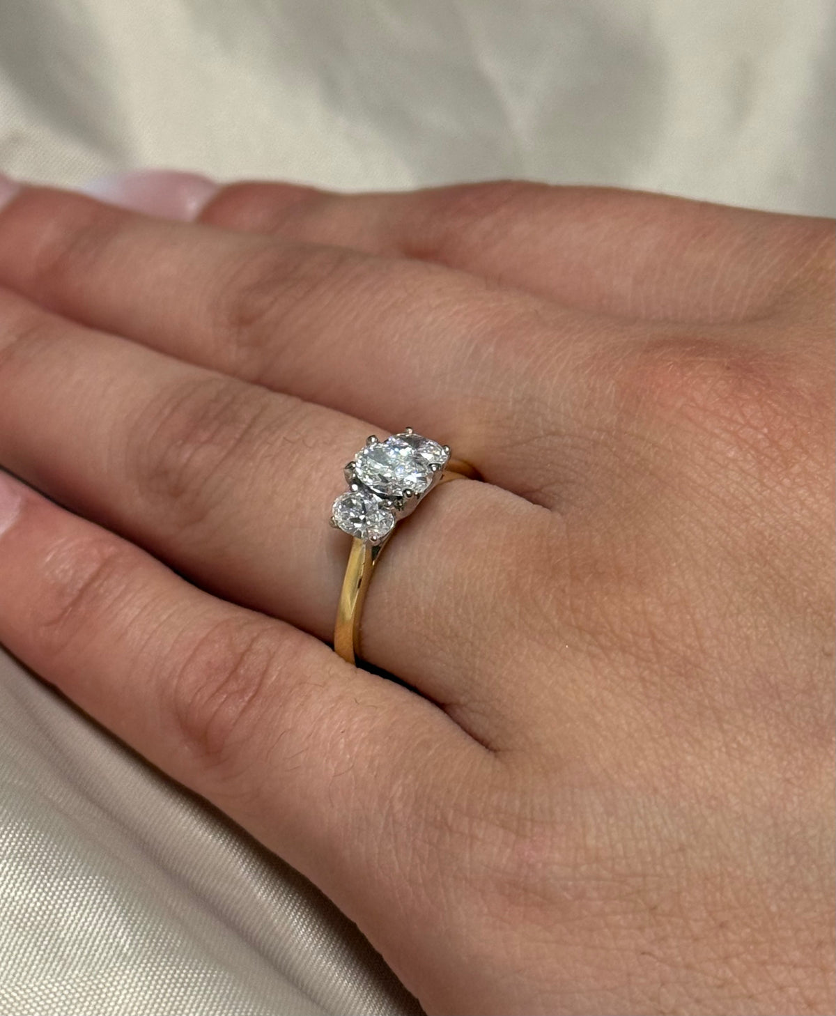 18K Yellow Gold 1.09ct Laboratory Grown Oval 3 Stone Ring