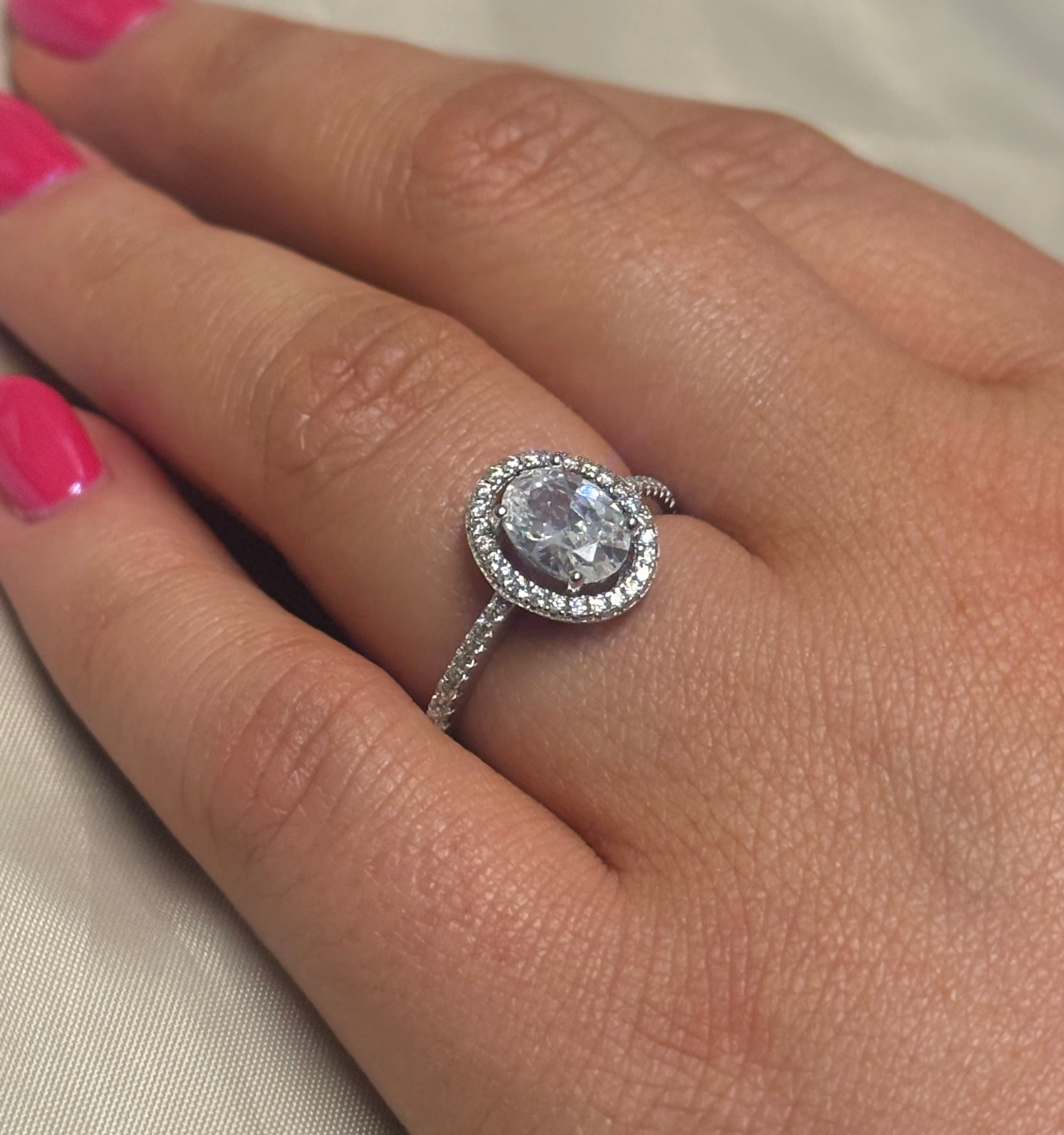 Sterling Silver Oval Halo with CZ Band