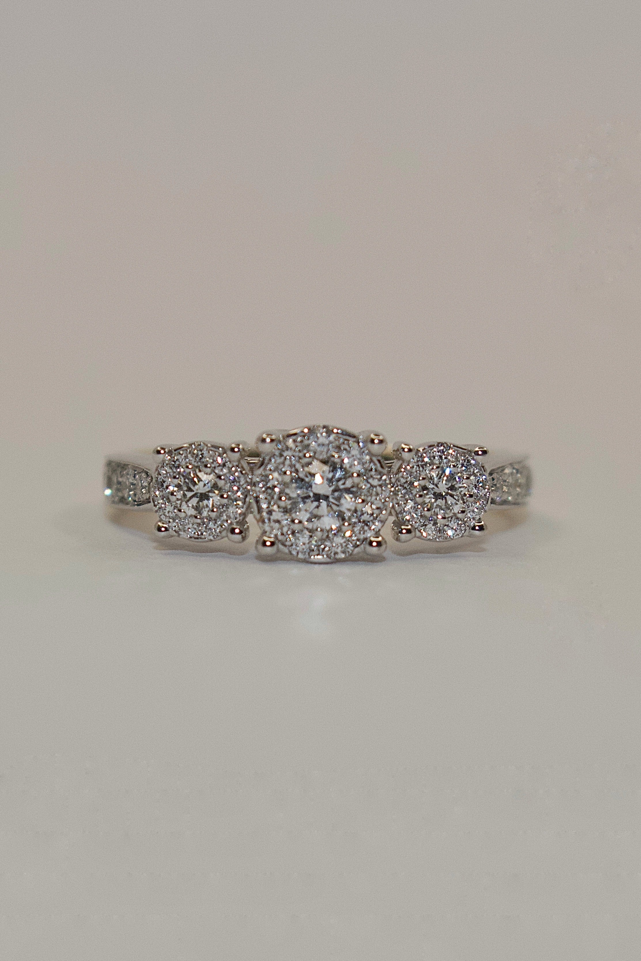 9K Yellow Gold 50pt Three Stone Illusion Diamond Ring