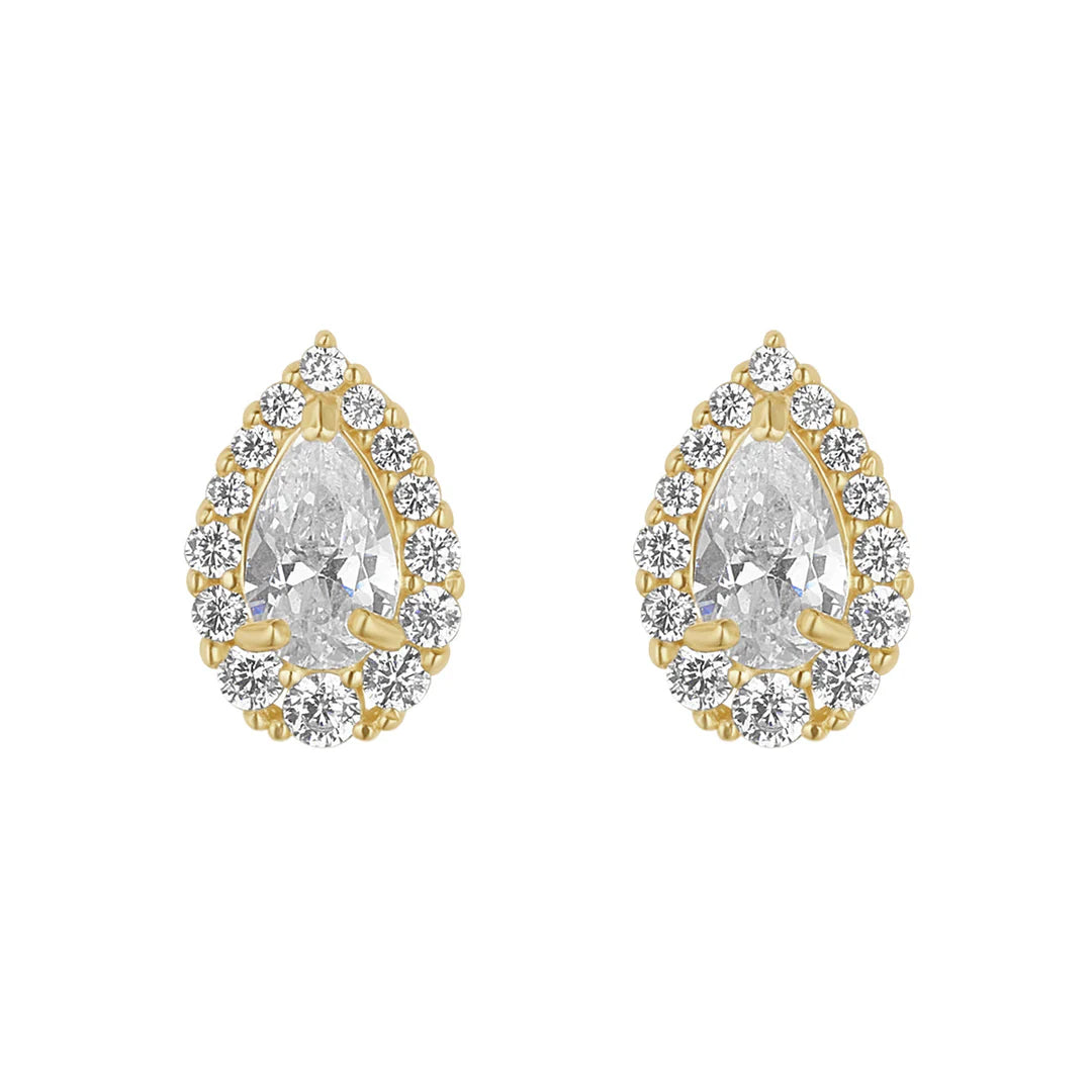 9ct Yellow Gold Dainty Pear Halo Earrings