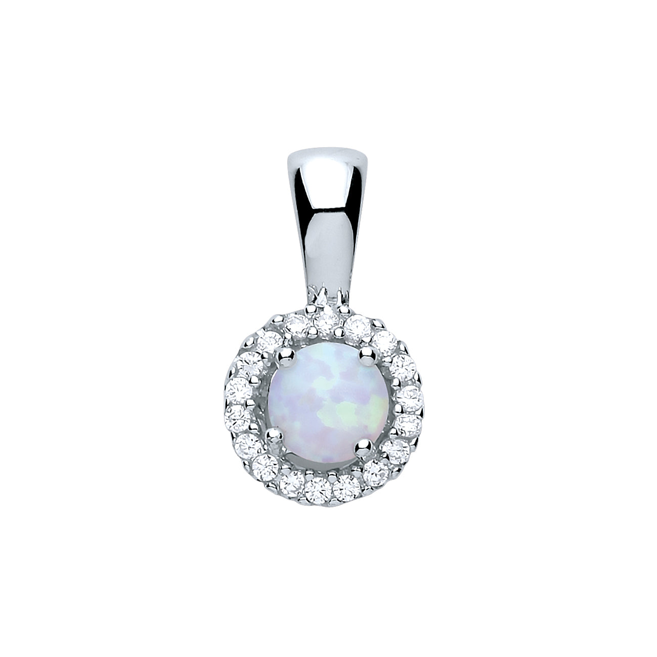 Sterling Silver Opal Cz Halo Pendant