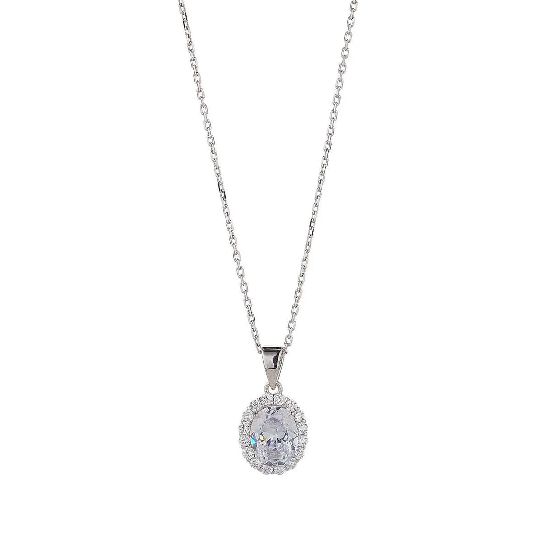 Sterling Silver Oval Halo Pendant