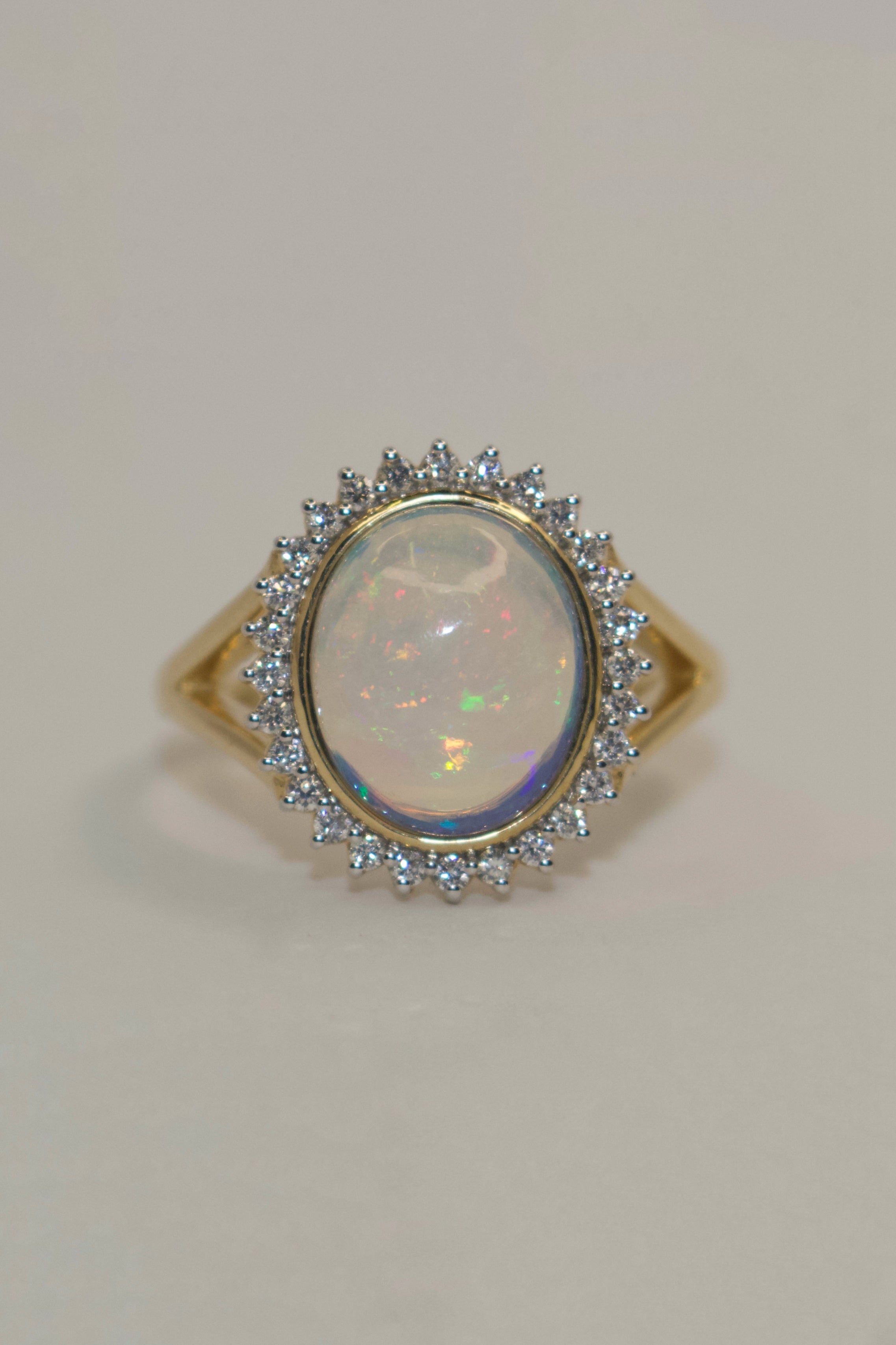 9K Yellow Gold Opal and Diamond Cluster Ring