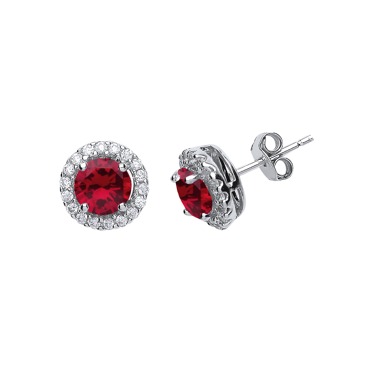 Sterling Silver Red Halo Stud Earrings
