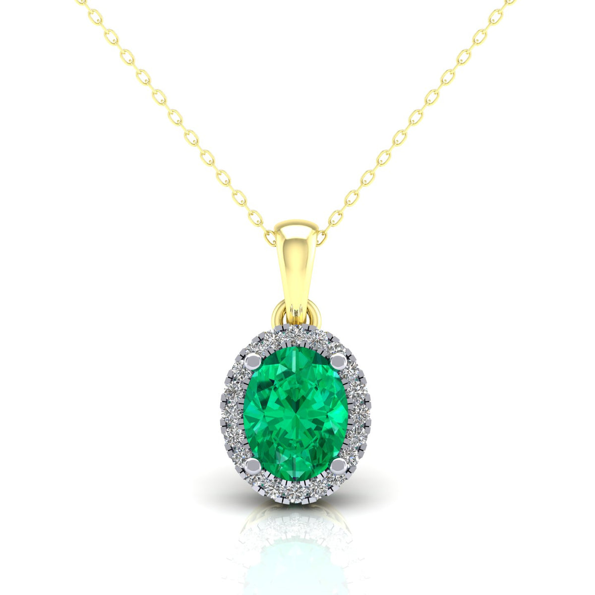 9ct Yellow Gold Green Stone Oval CZ Halo Pendant
