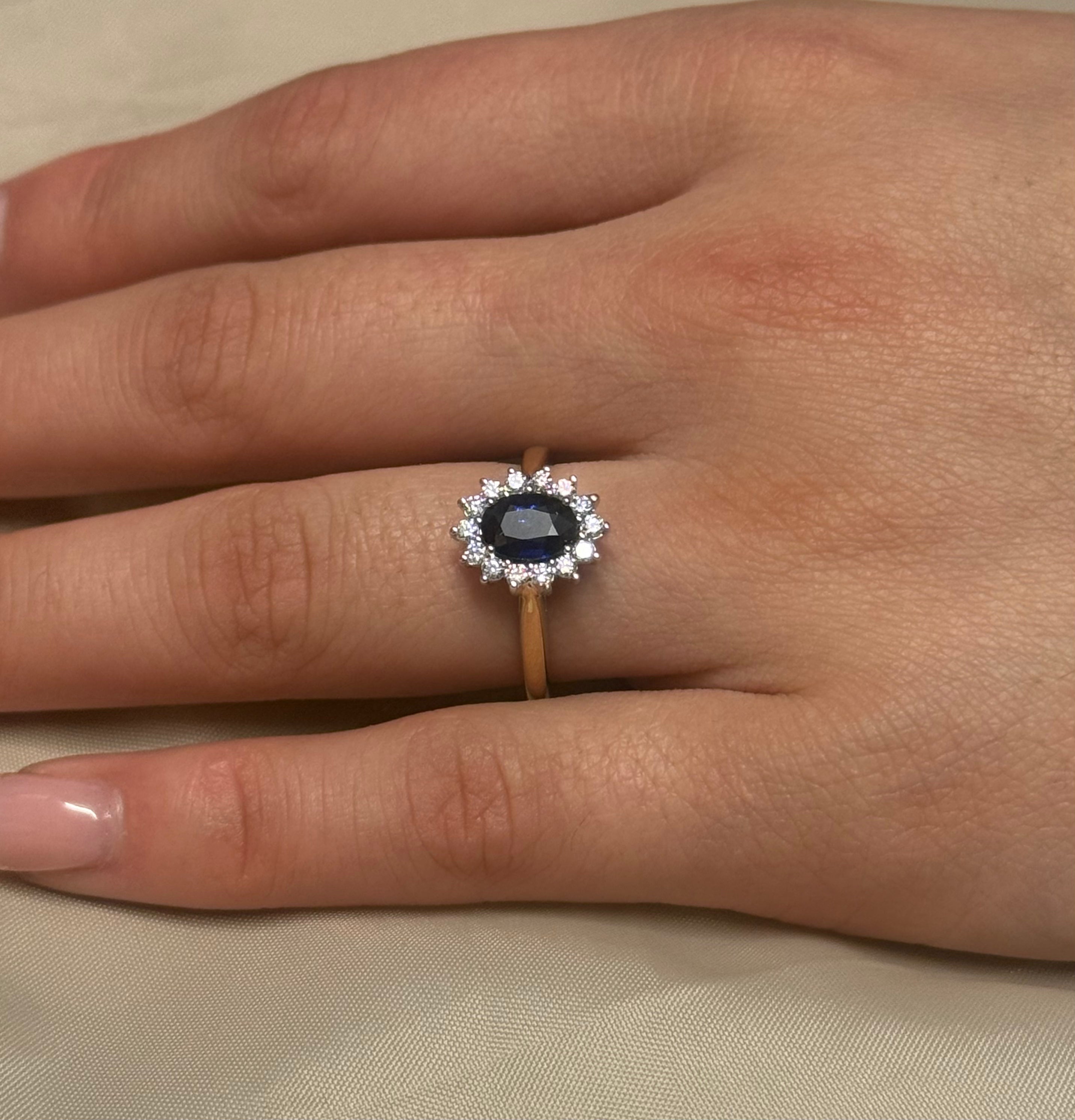 9ct Yellow Gold Oval and Sapphire Diamond Halo Ring