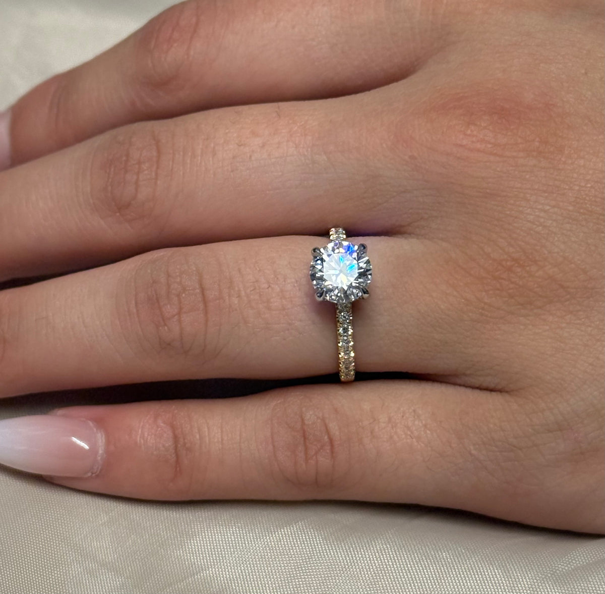 18K Yellow Gold 1.80ct Laboratory Grown Brilliant Cut Solitaire with Diamond Band