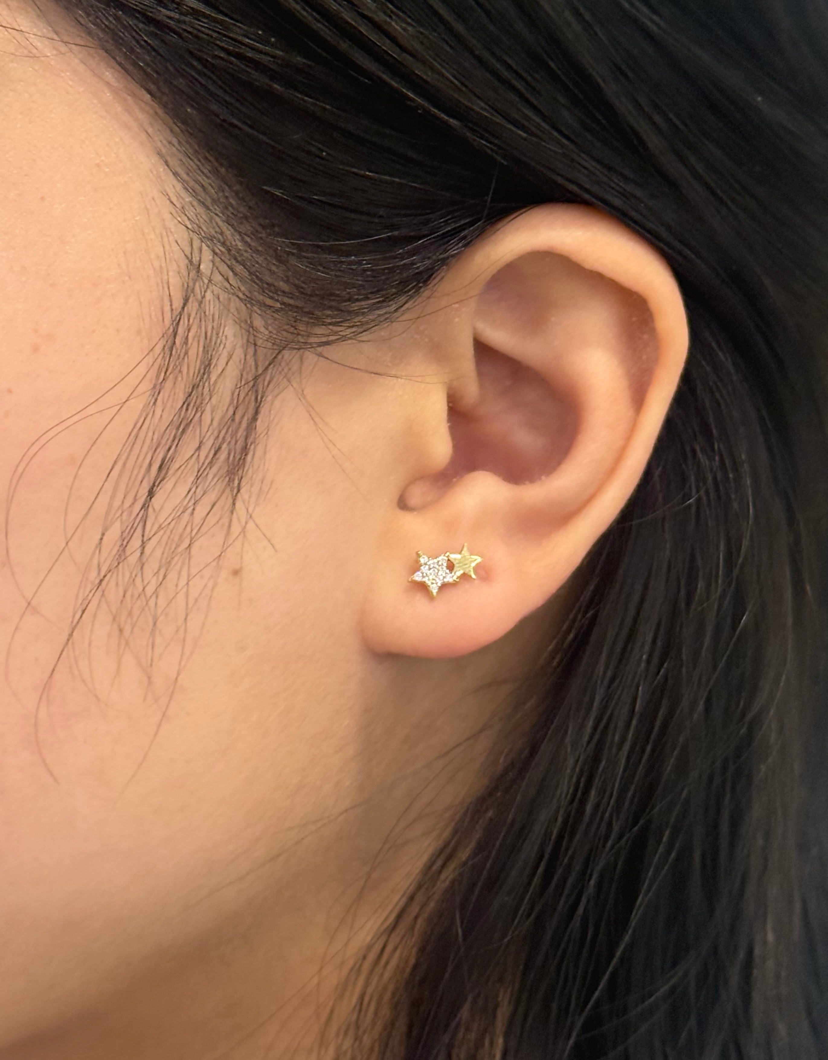 9ct Yellow Gold Double Star Stud Earrings