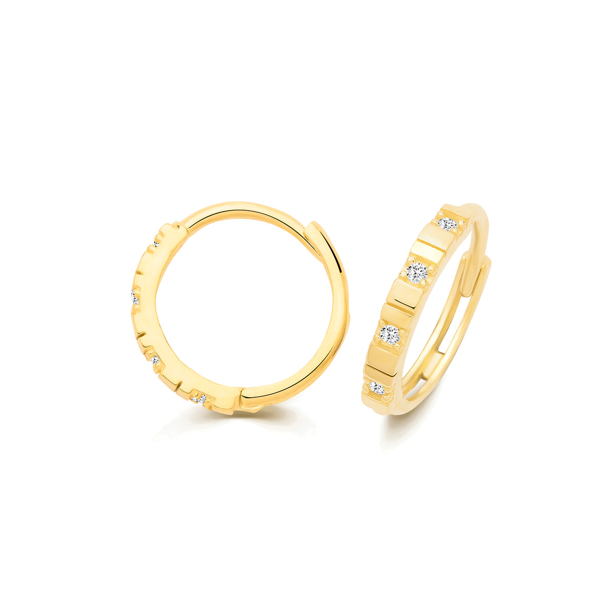 9ct Yellow Gold Flush Set Cz Hoops