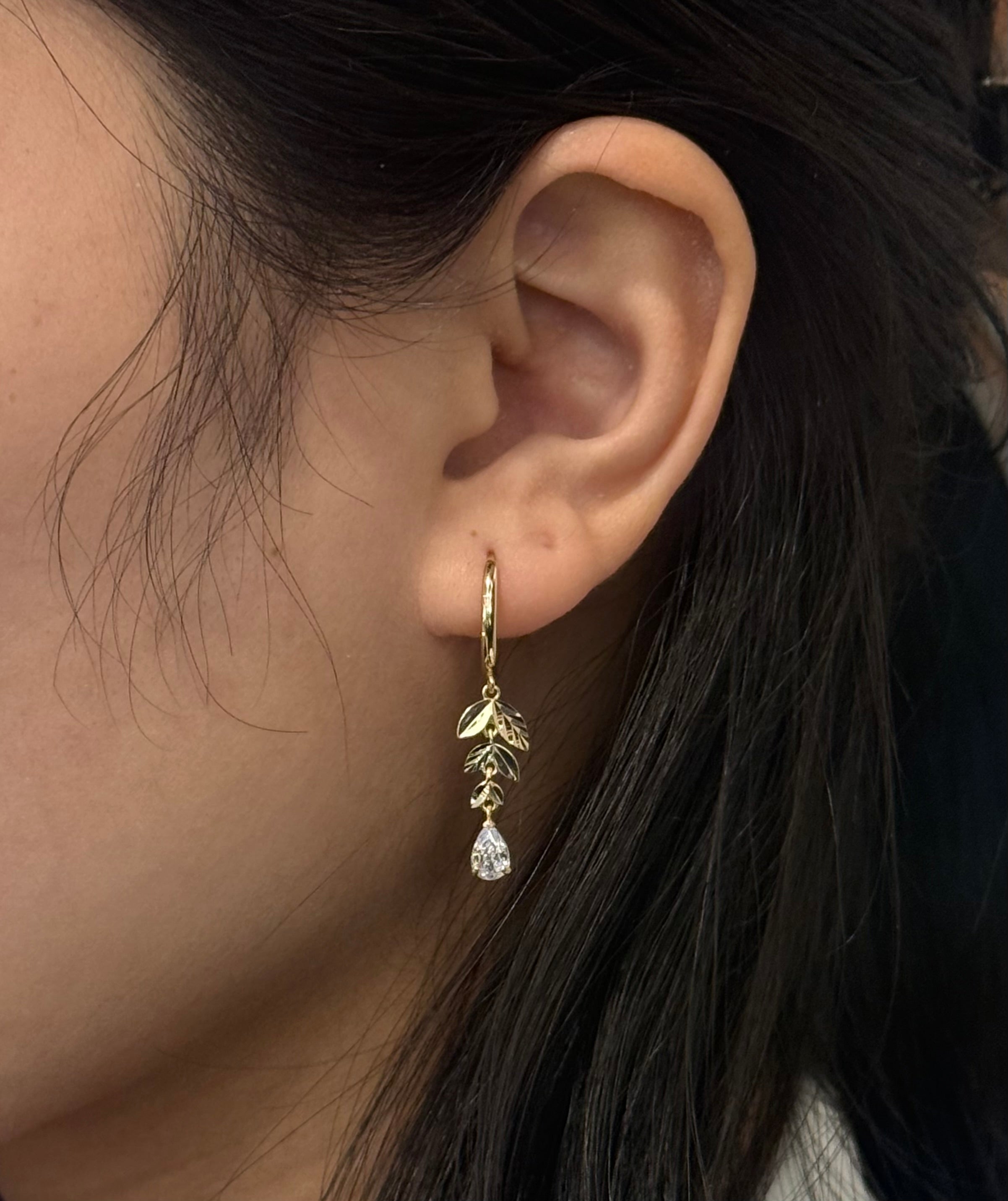 9ct Yellow Gold Leaf Drop Earrings