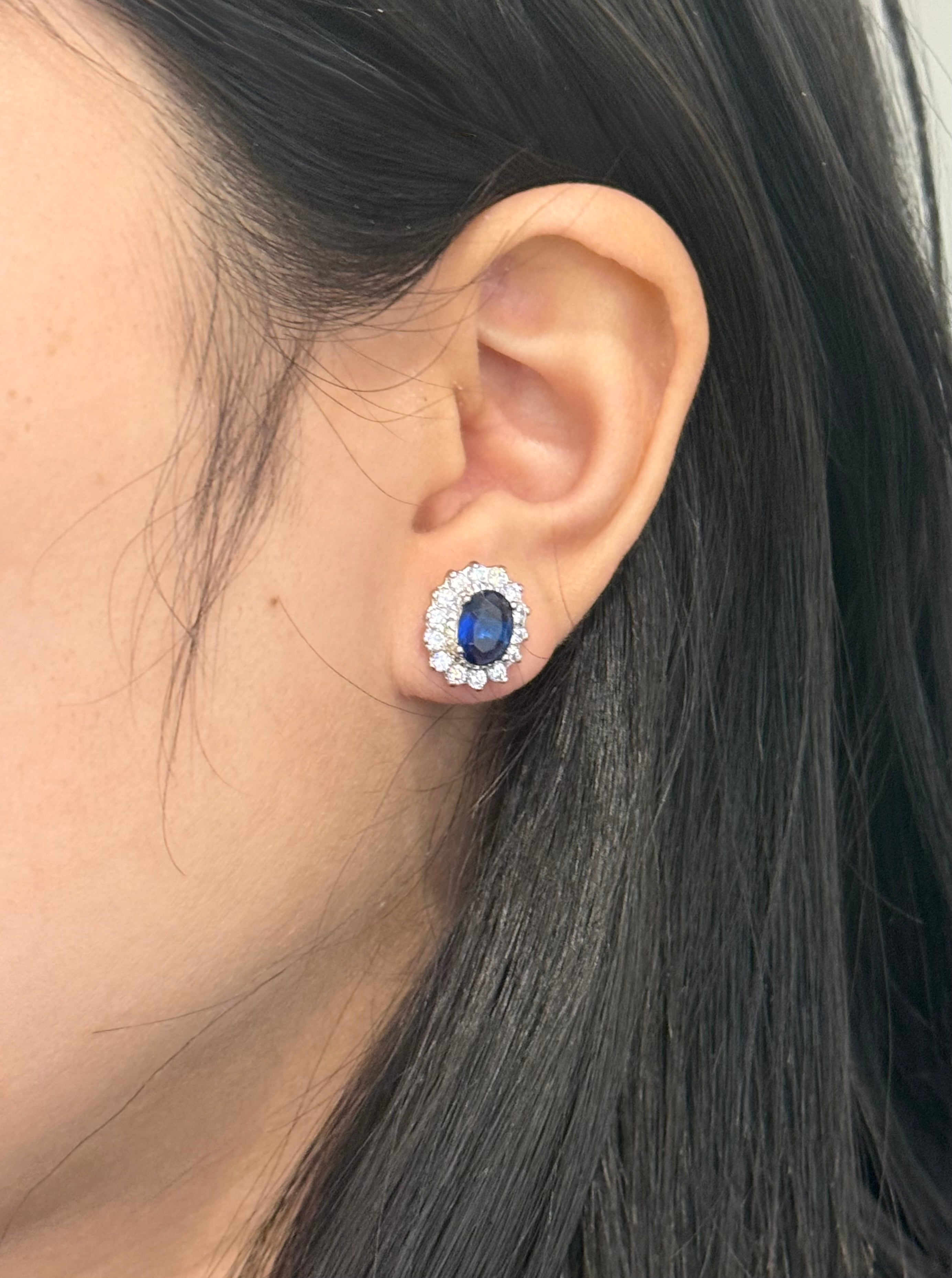Sterling Silver Blue Cz Cluster Earrings