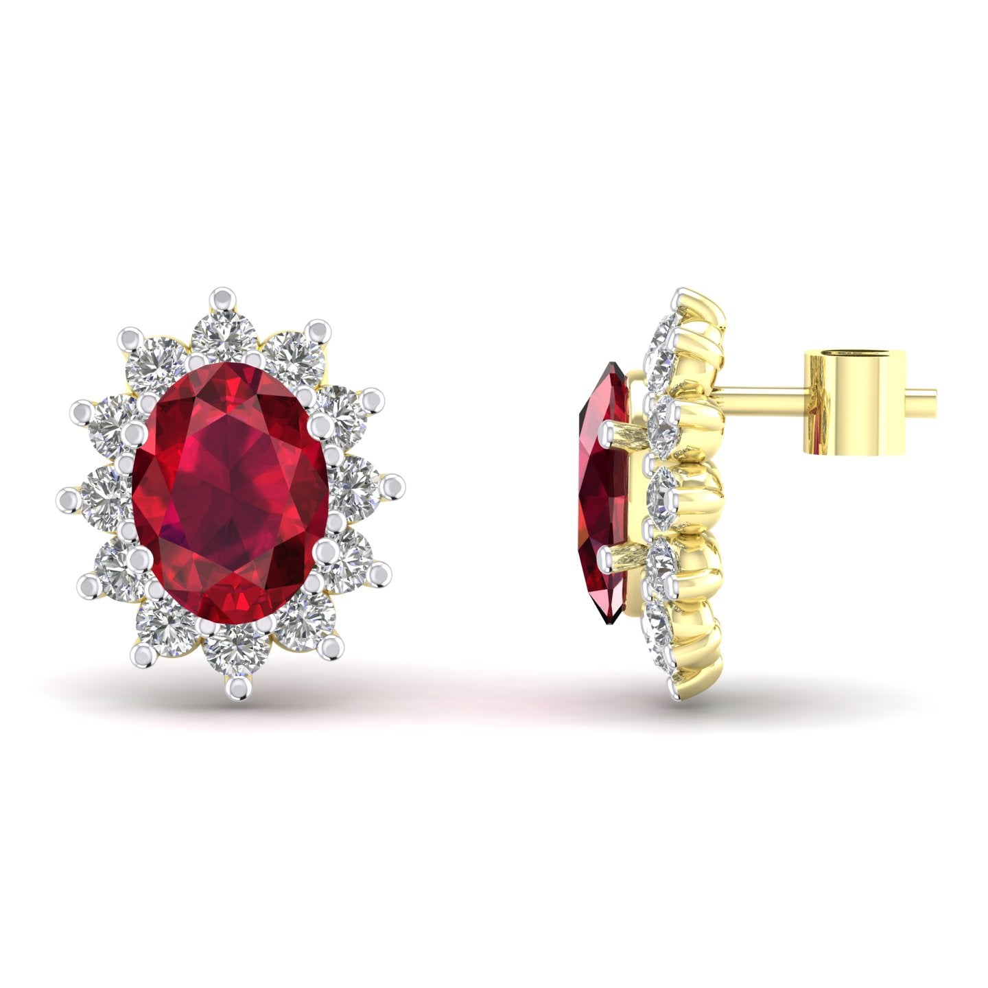 9ct Yellow Gold Red Cz Cluster Earrings