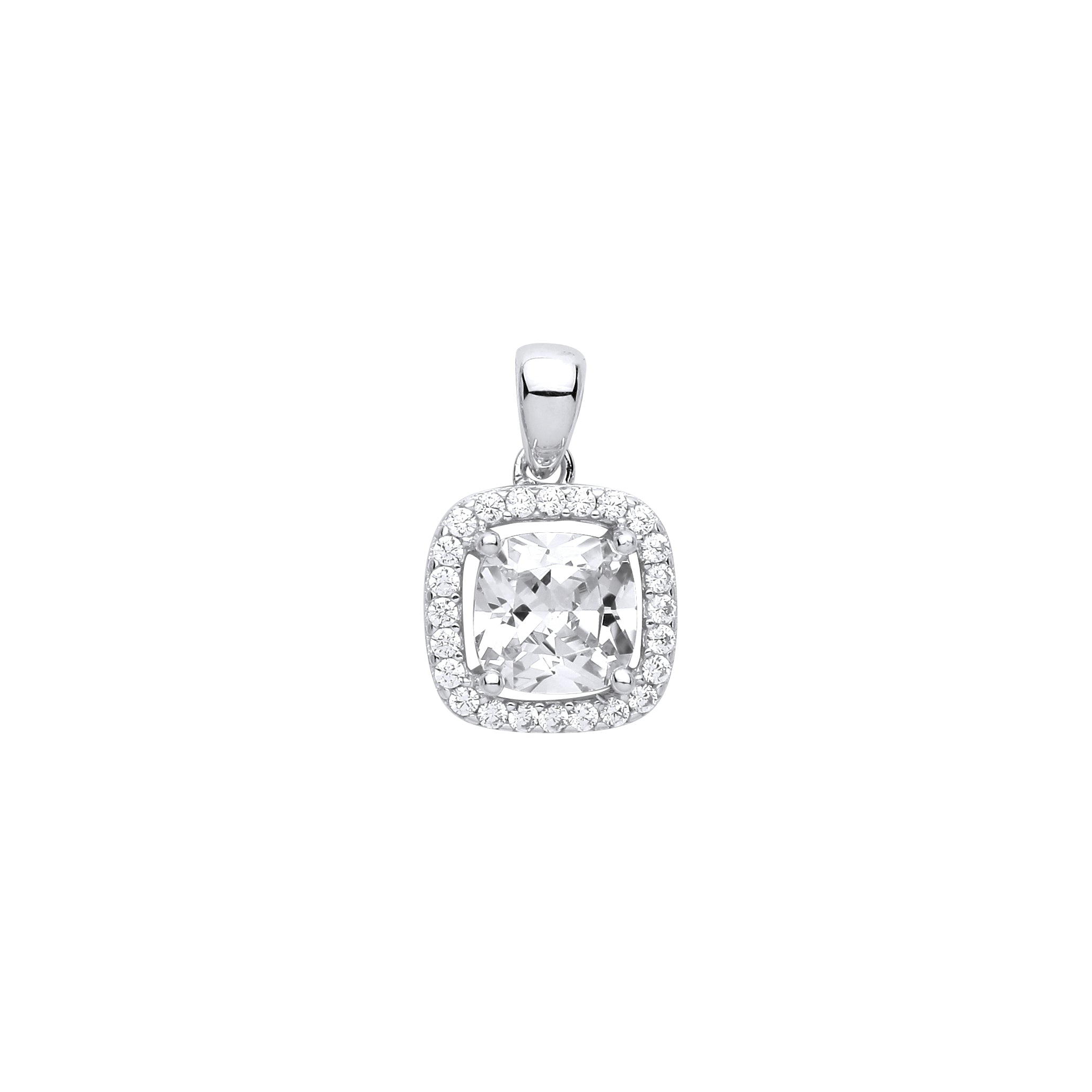 Sterling Silver Cushion Shaped Halo Necklace