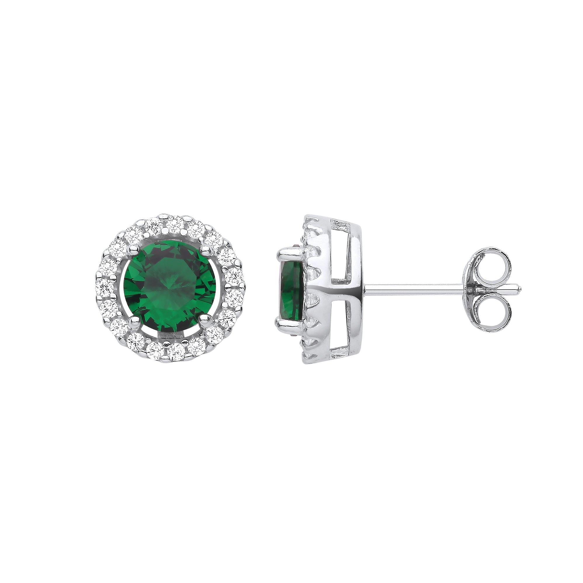 Sterling Silver Green Cz Halo Stud Earrings