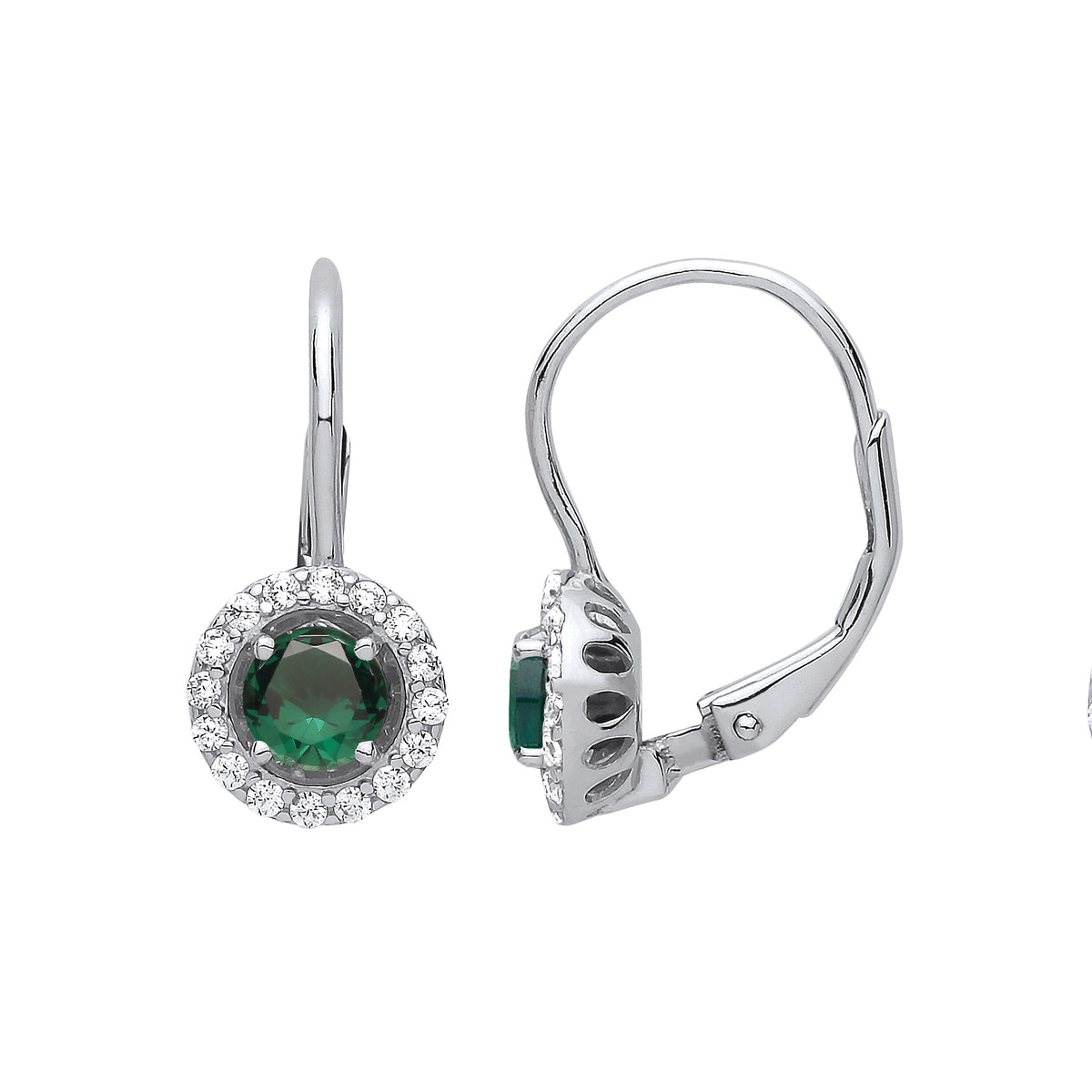Sterling Silver Green Cz Halo Drop Earrings