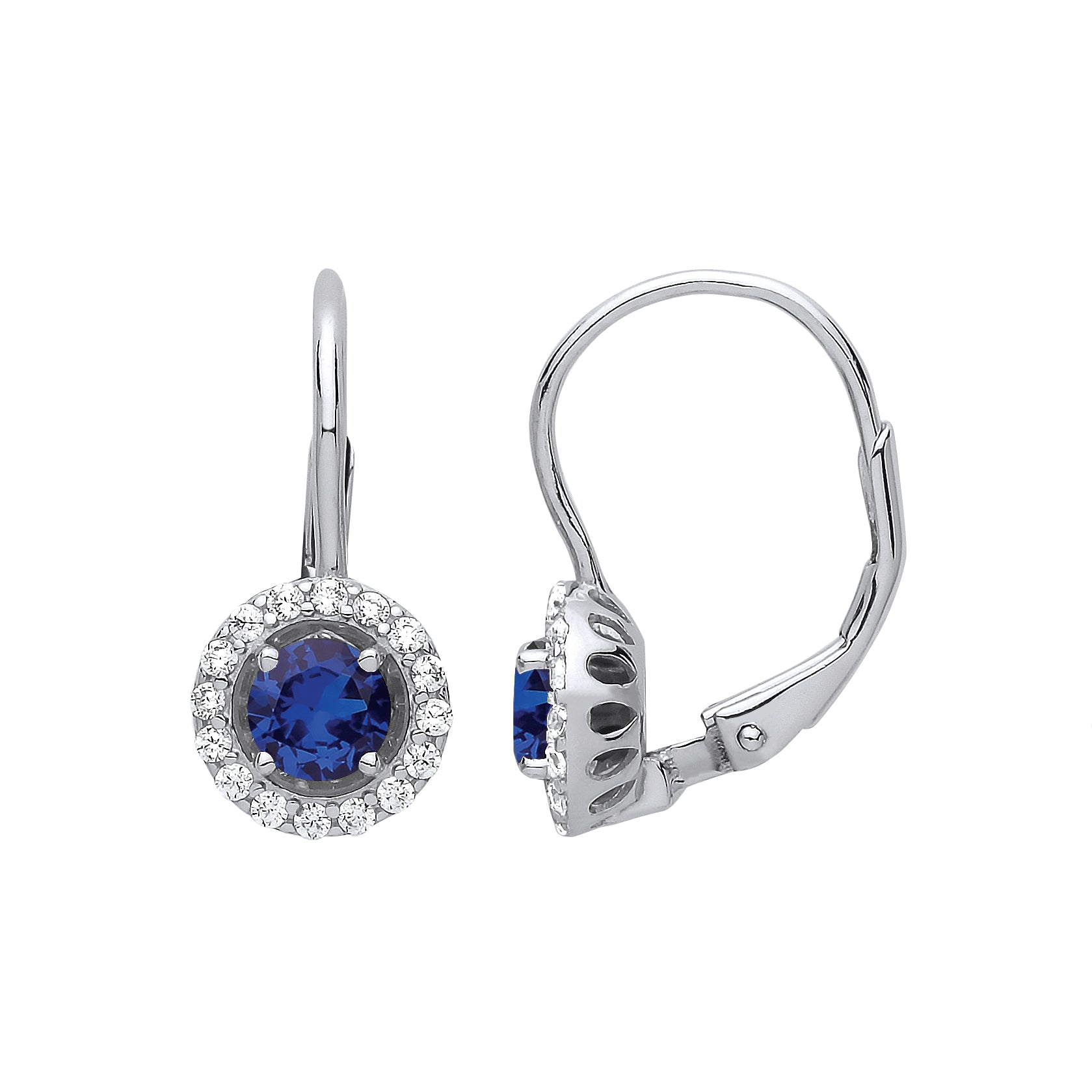 Sterling Silver Blue Cz Halo Drop Earrings