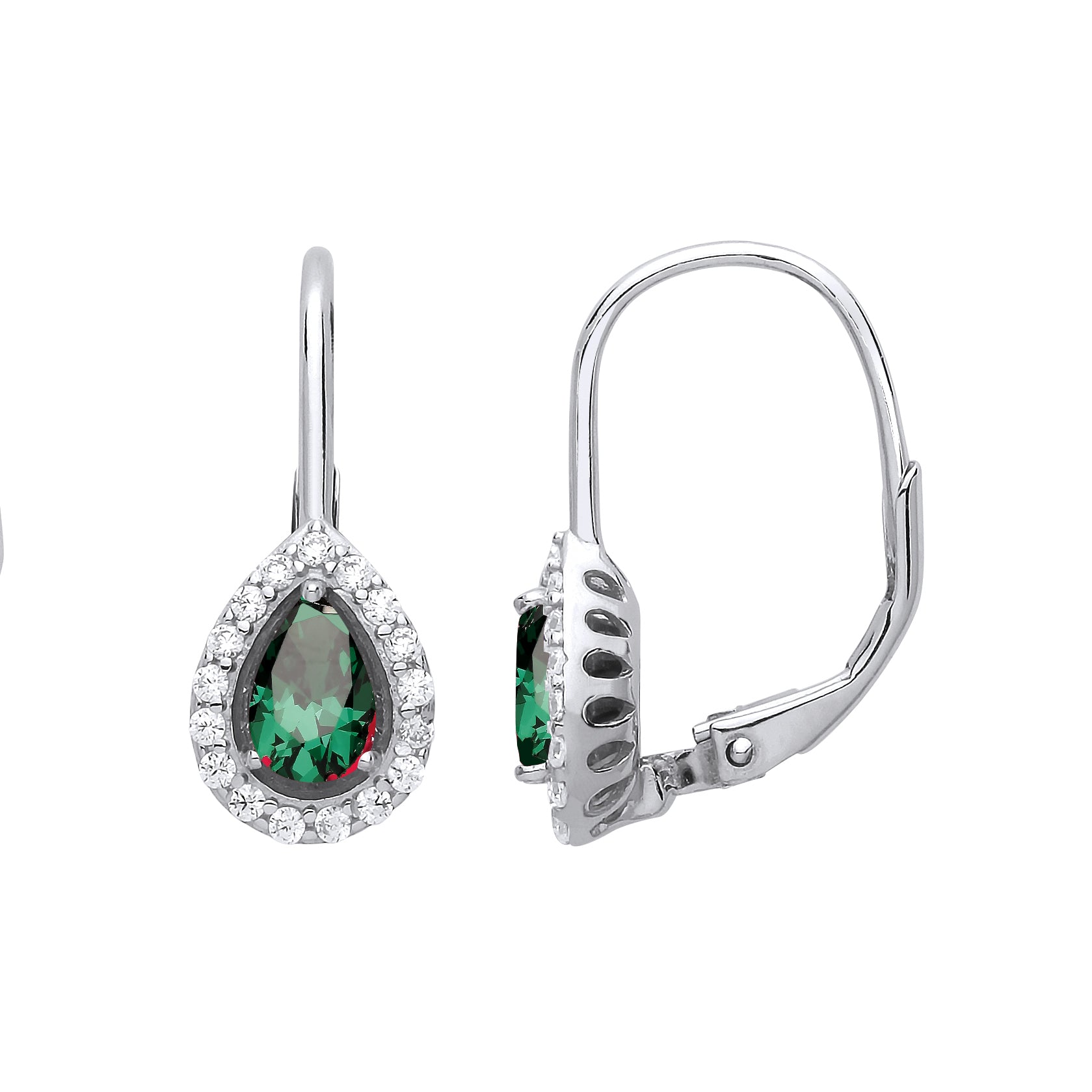 Sterling Silver Green Cz Pear Drop Earrings