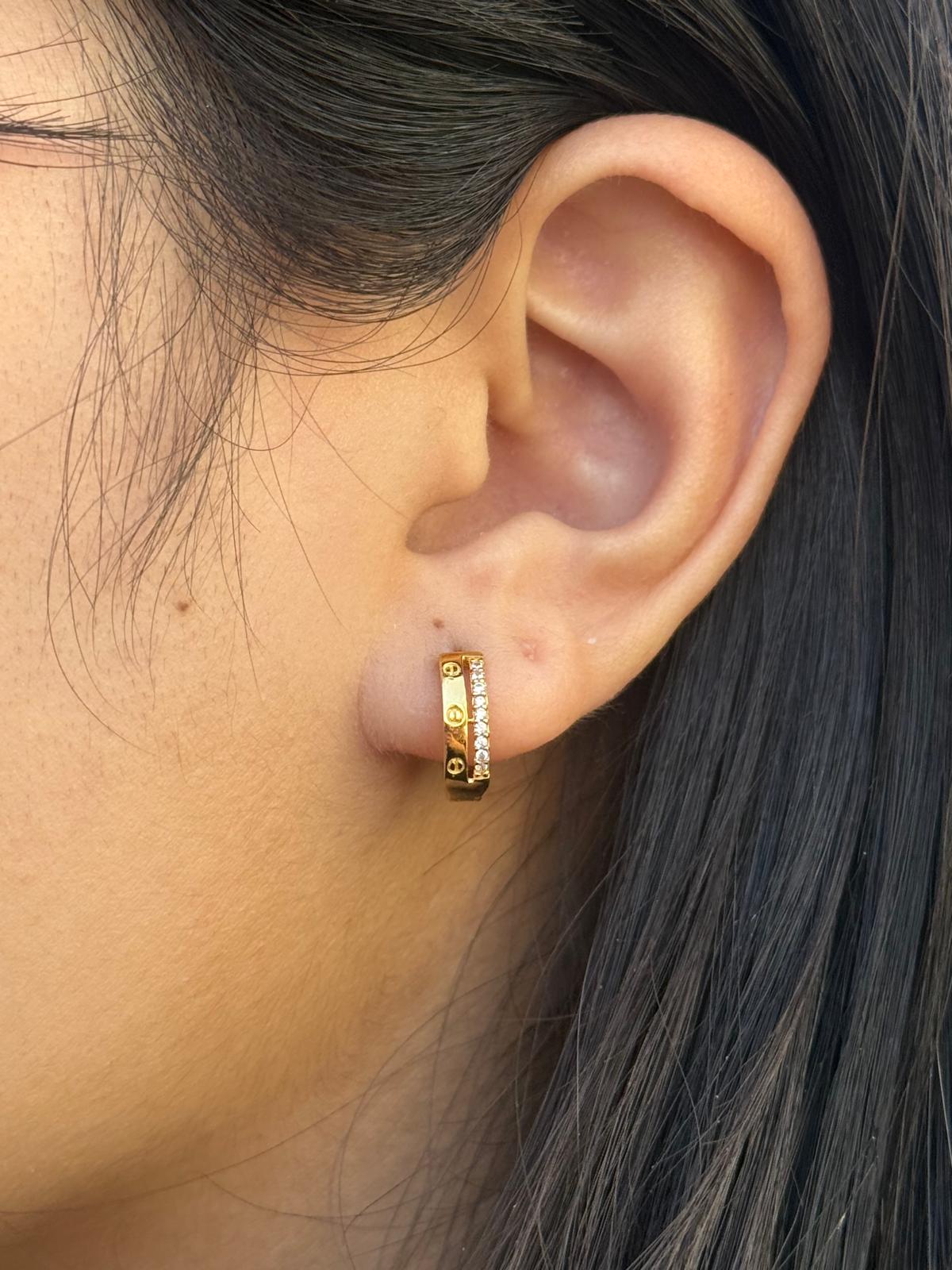 Gold Plated Sterling Silver Screw CZ Hoops