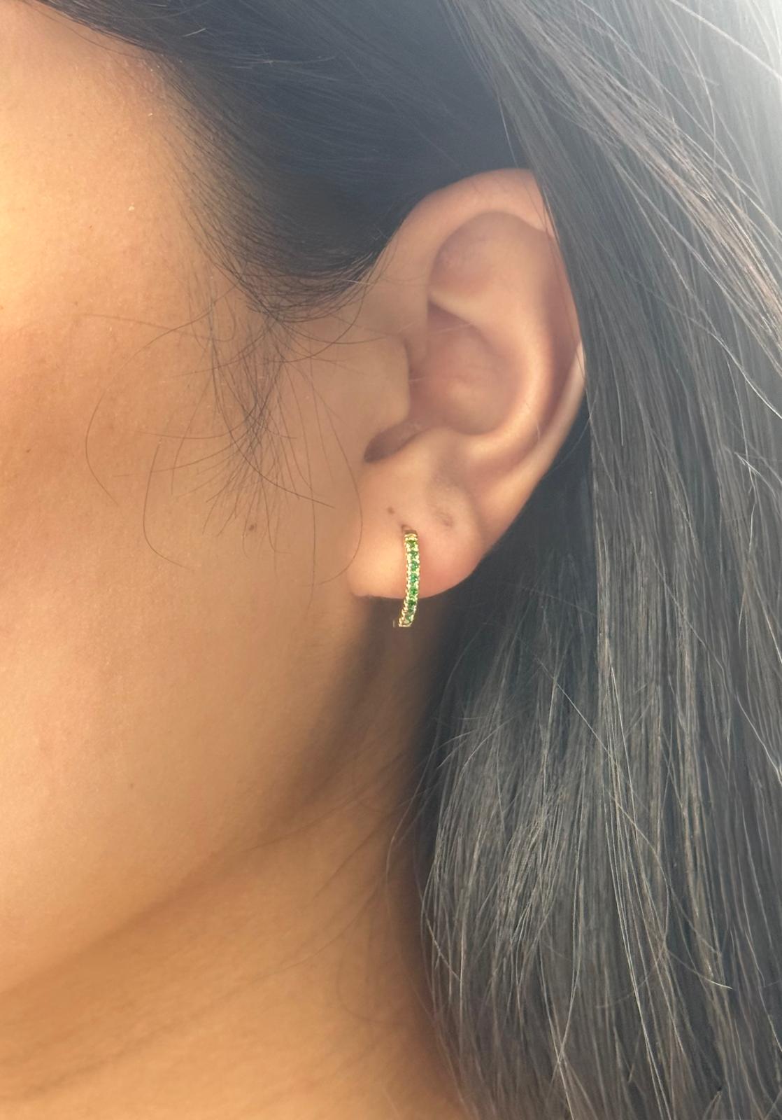 9K Yellow Gold Green Stone Hoops￼
