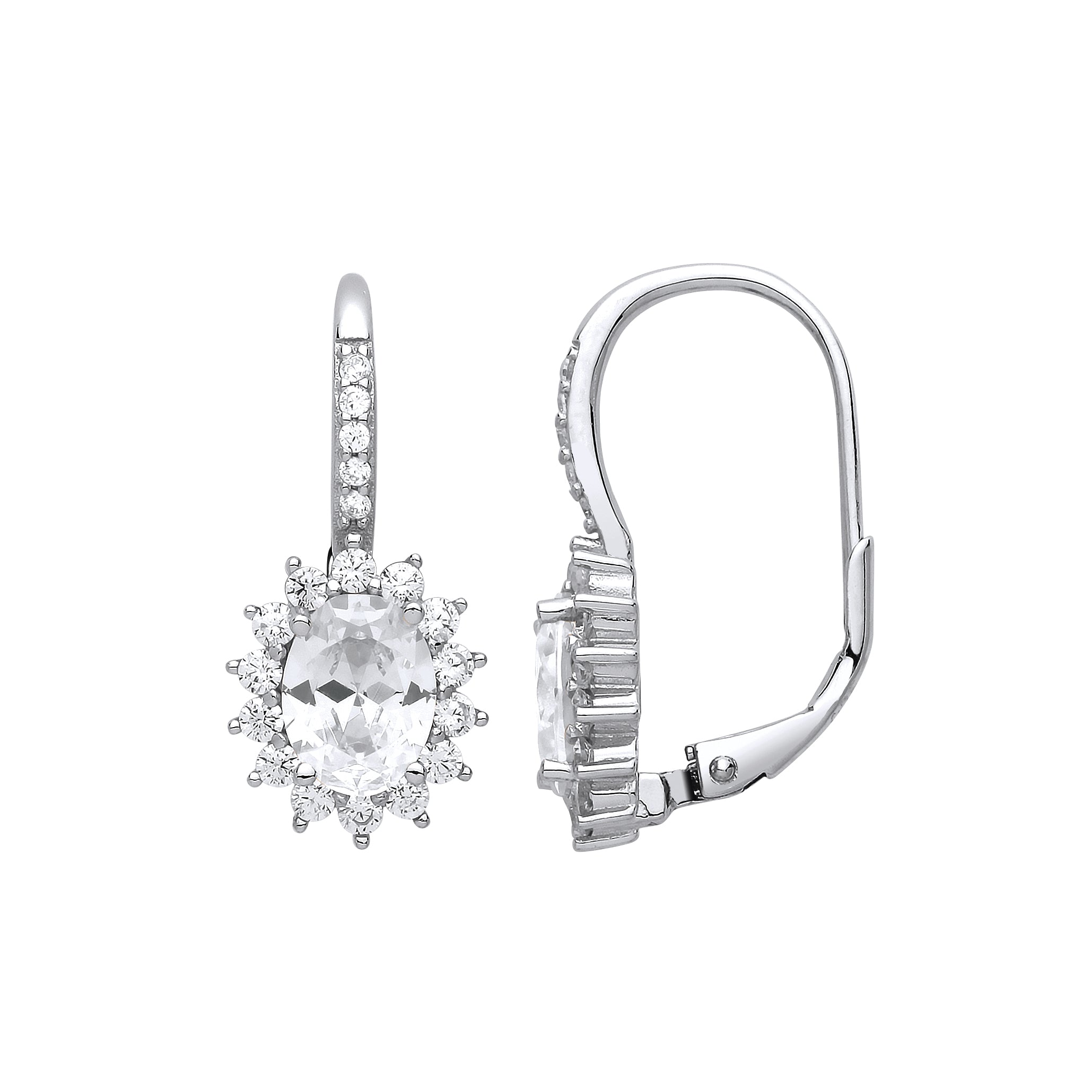 Sterling Silver Cubic Zirconia Cluster Drop Earrings