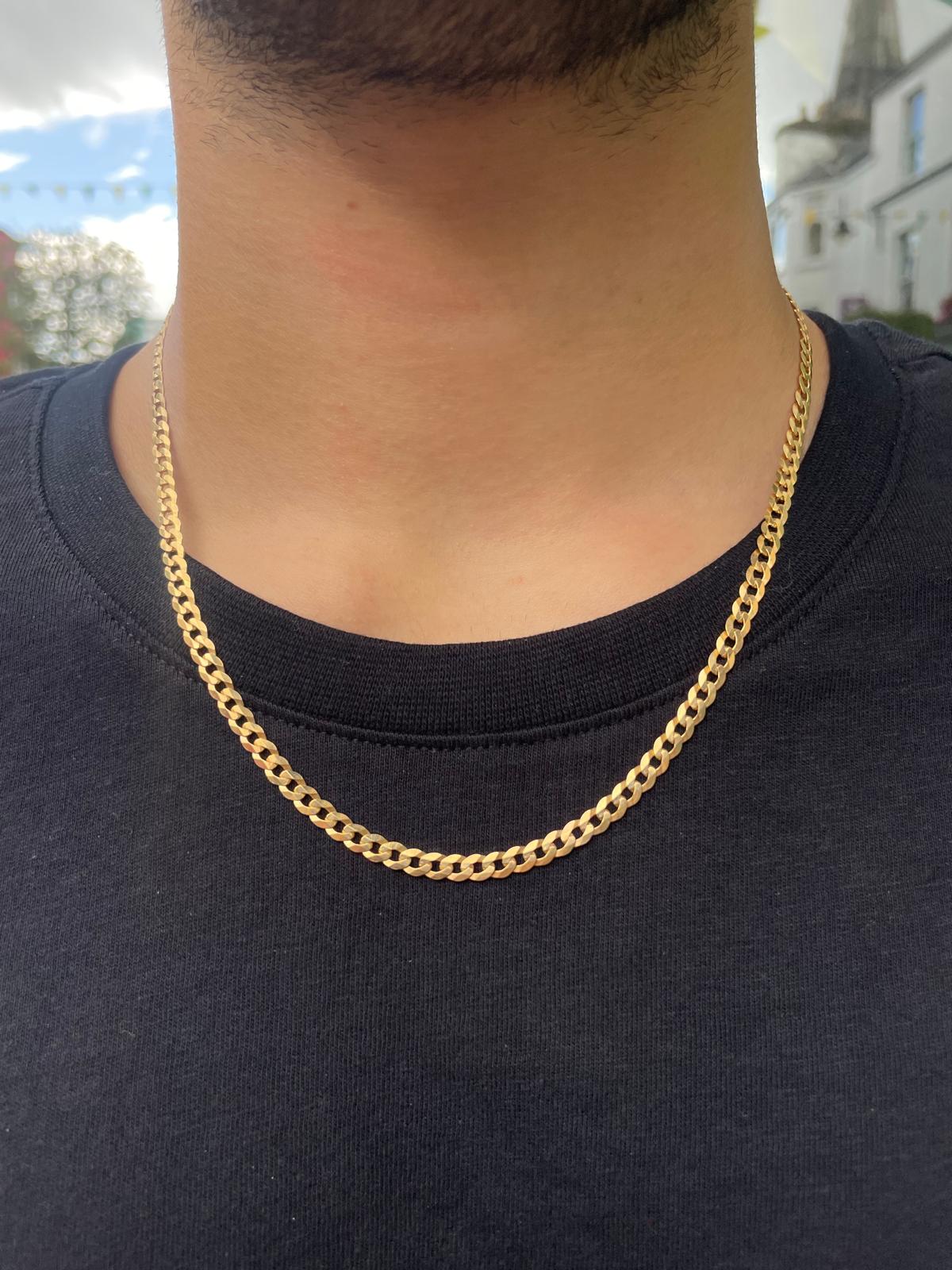 9ct Yellow Gold Mens Medium Flat Curb Chain