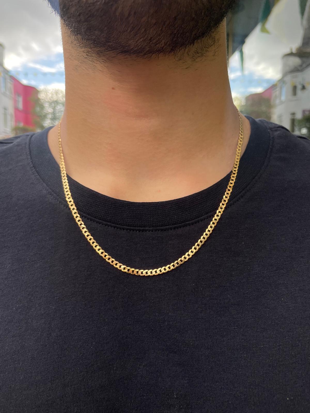 9ct Yellow Gold Mens Small Flat Curb Chain
