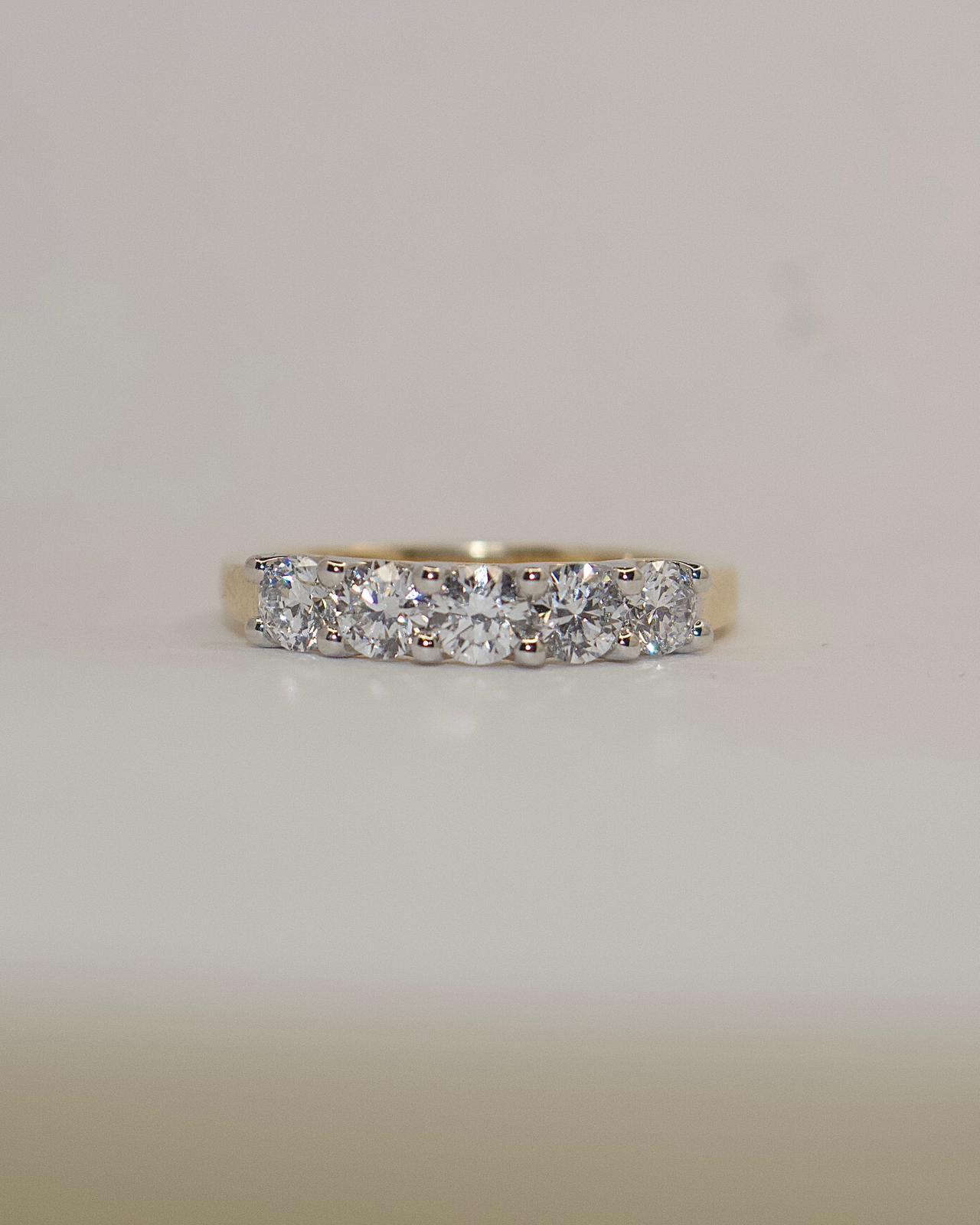 9k Yellow Gold 1ct Laboratory Grown Diamond 5 Stone Ring